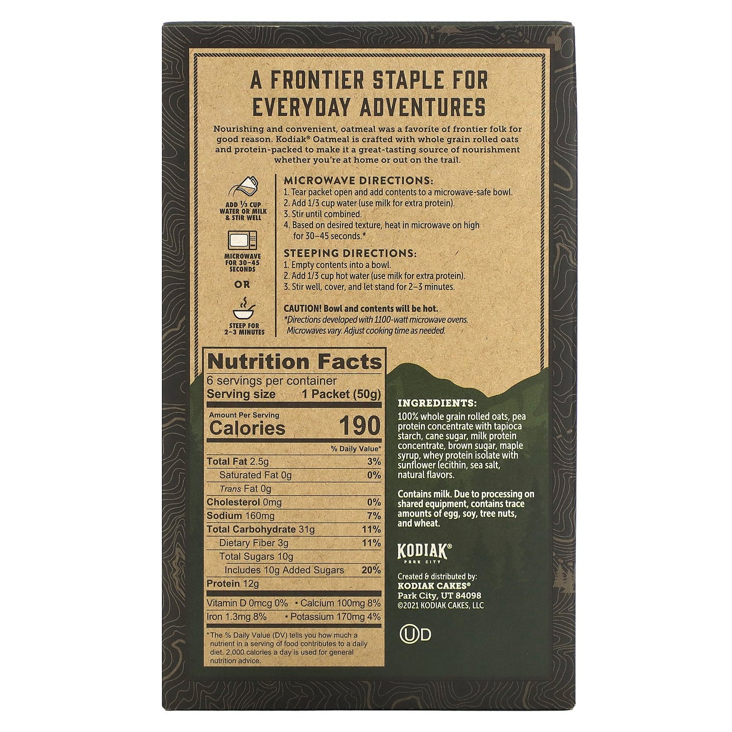 Kodiak Cakes, Protein-Packed Oatmeal, Maple & Brown Sugar, 6 Packets, 1.76 oz (50 g) Each