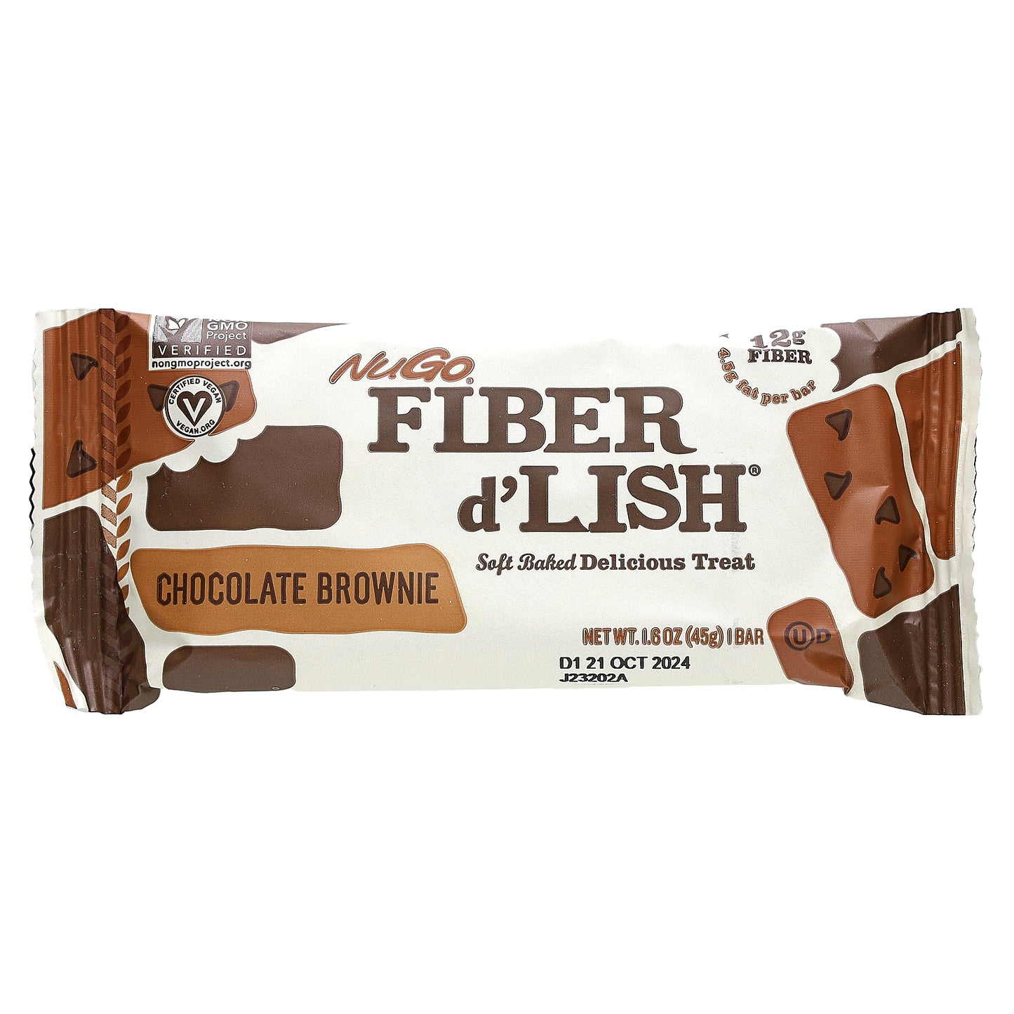 NuGo Nutrition, Fiber d'Lish, Chocolate Brownie, 16 Bars, 1.6 oz (45 g) Each