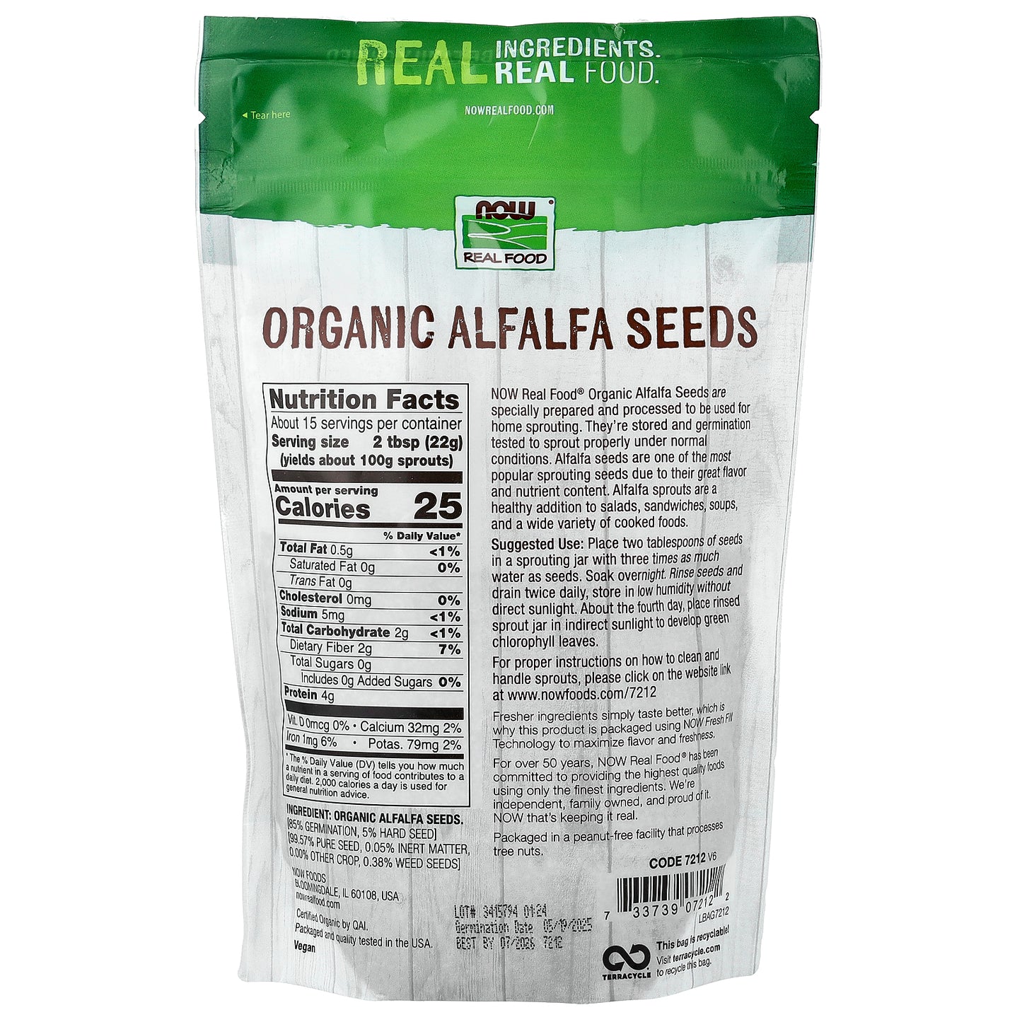 NOW Foods, Organic Alfalfa Seeds, 12 oz (340 g)