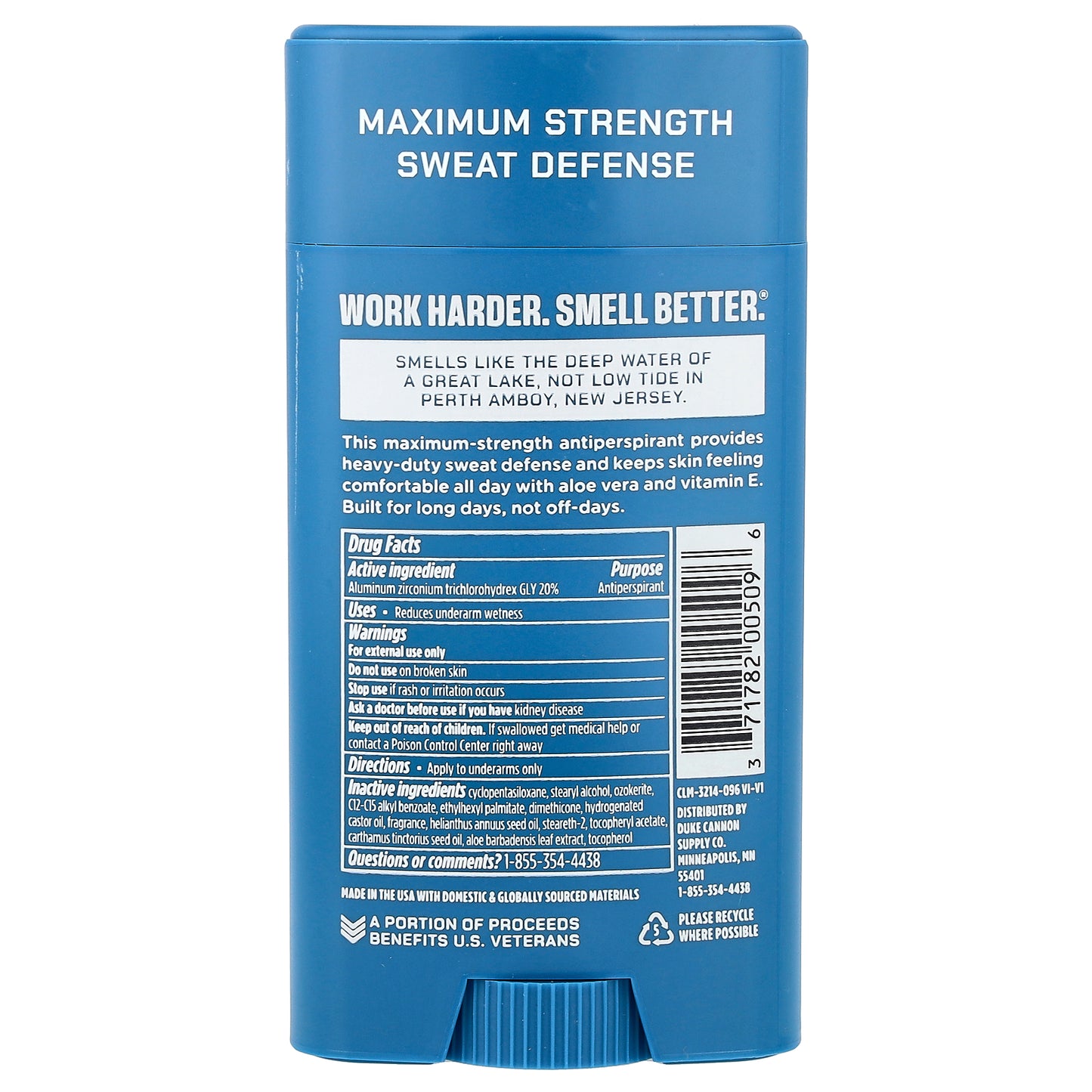 Duke Cannon Supply Co., Trench Warfare® Antiperspirant + Deodorant, Superior, Fresh Water + Citrus, 3 oz (85 g)