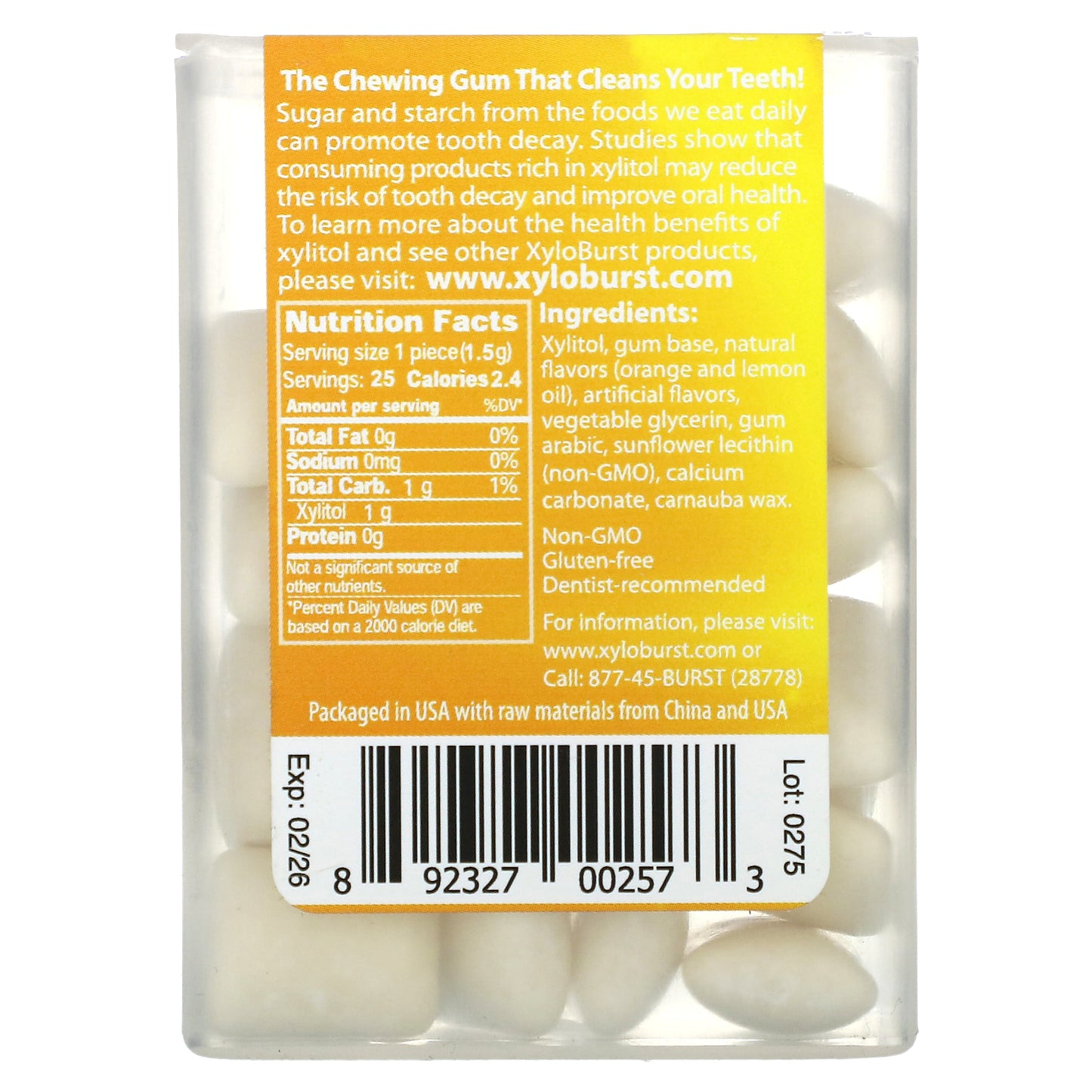 Xyloburst, Xylitol Gum, Fresh Fruit, 25 Pieces