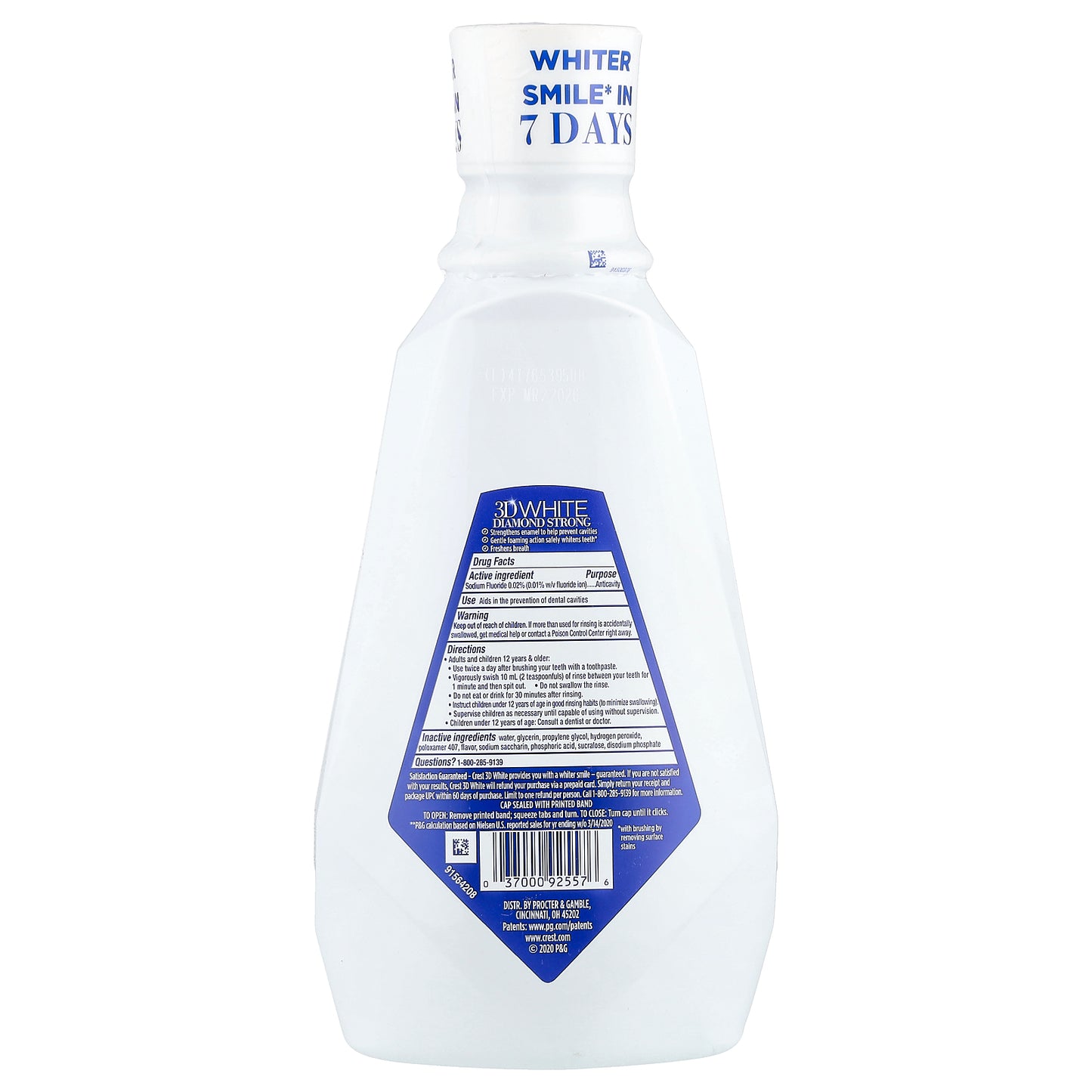 Crest, 3D White™, Diamond Strong, Anticavity Fluoride Mouthwash, Alcohol Free, Wintermint, 32 fl oz (946 ml)