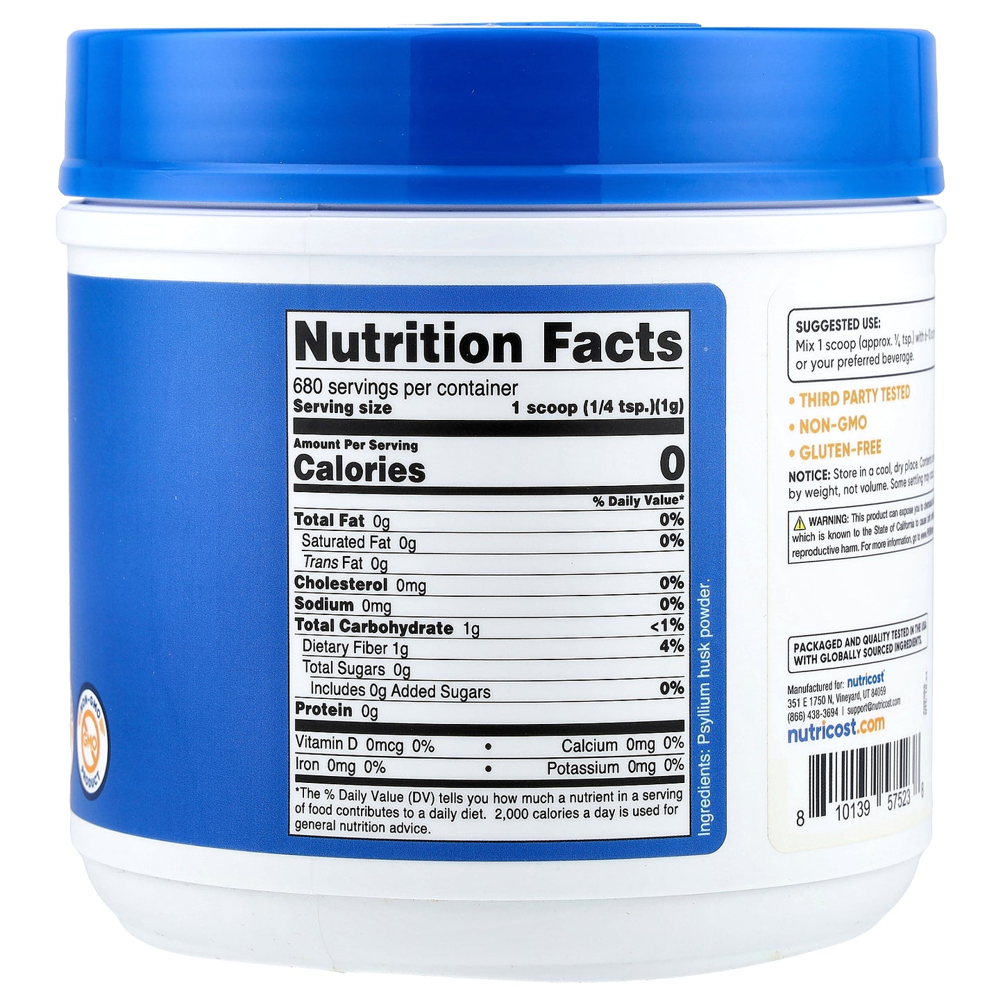 Nutricost, Psyllium Husk, Unflavored, 24.3 oz (680 g)