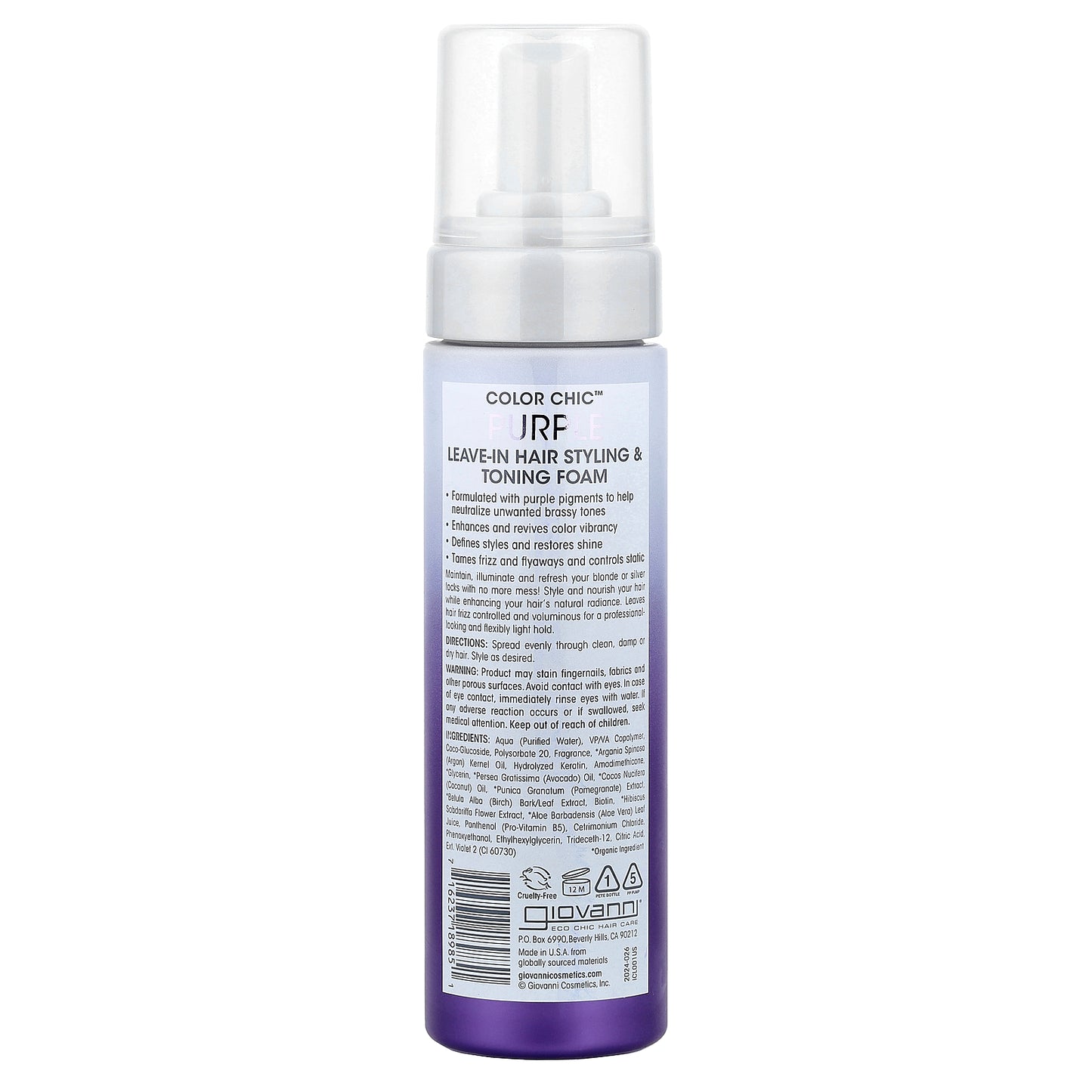 Giovanni, Color Chic™, Purple Leave-In Hair Styling & Toning Foam, 7 fl oz (207 ml)