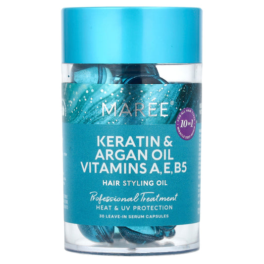 Maree, Hair Styling Oil, Kertin & Argan Oil Vitamins A, E, B5, For All Hair Types, Floral, 30 Leave-In Serum Capsules