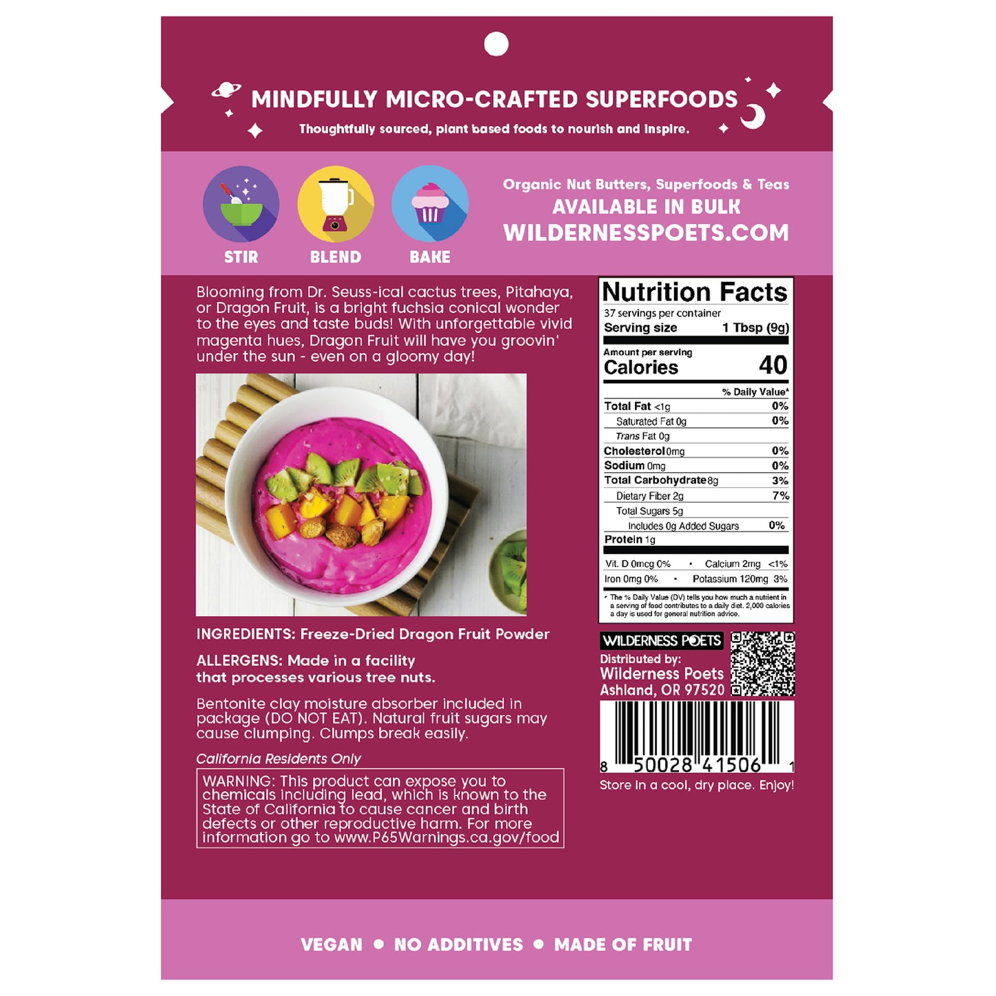 Wilderness Poets, Freeze Dried Dragon Fruit Powder, 12 oz (340 g)