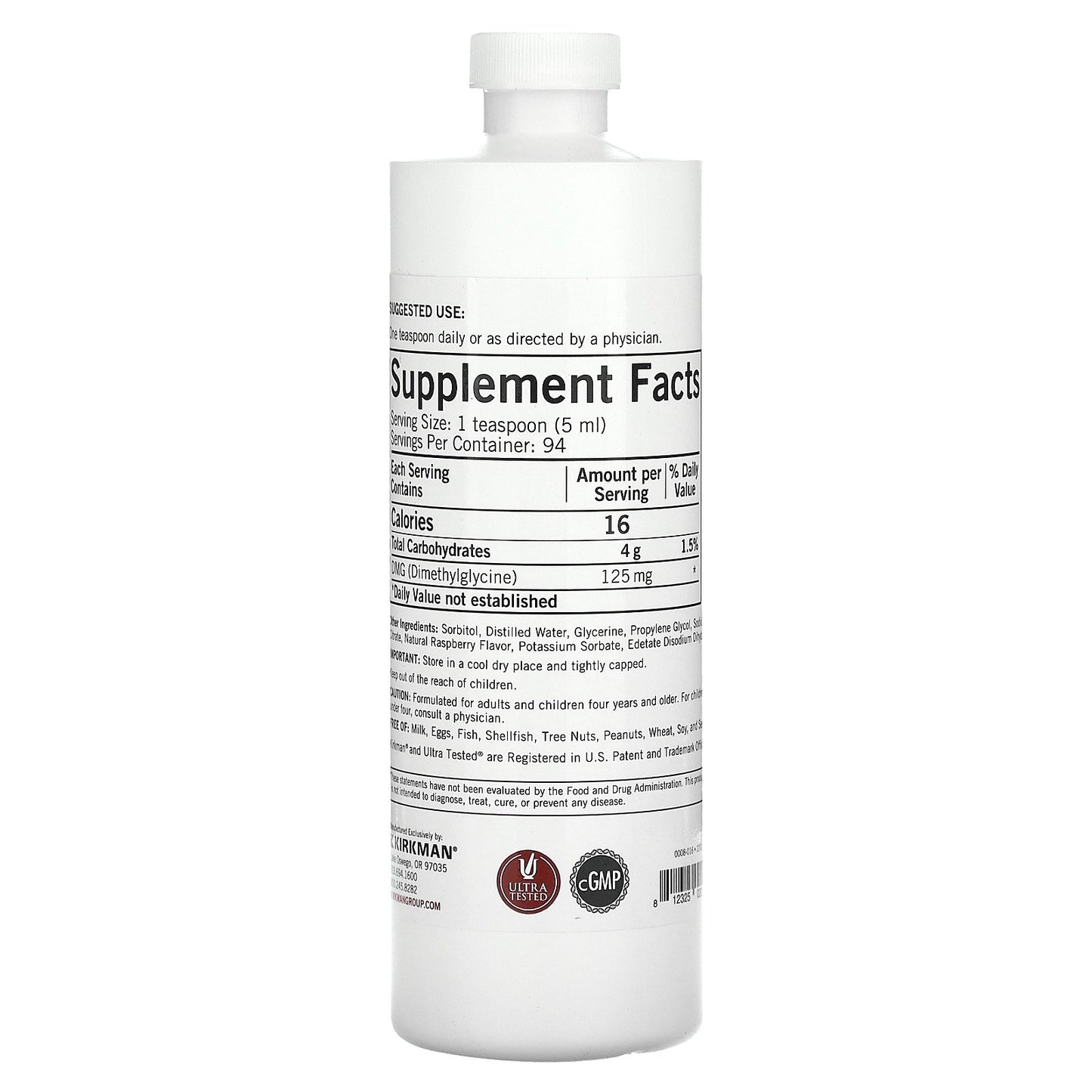 Kirkman Labs, DMG Liquid, Natural Raspberry, 16 fl oz (473 ml)