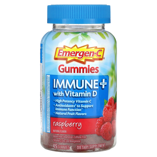 Emergen-C, Immune+ with Vitamin D Gummies, Raspberry, 45 Gummies