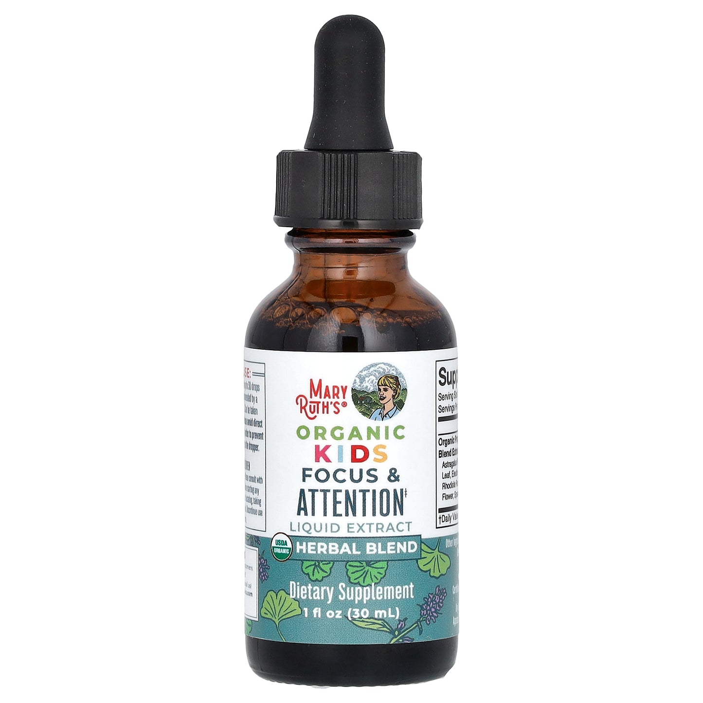 MaryRuth's, Organic Kids Focus & Attention Liquid Extract, Alcohol Free, 1,180 mg, 1 fl oz (30 ml)