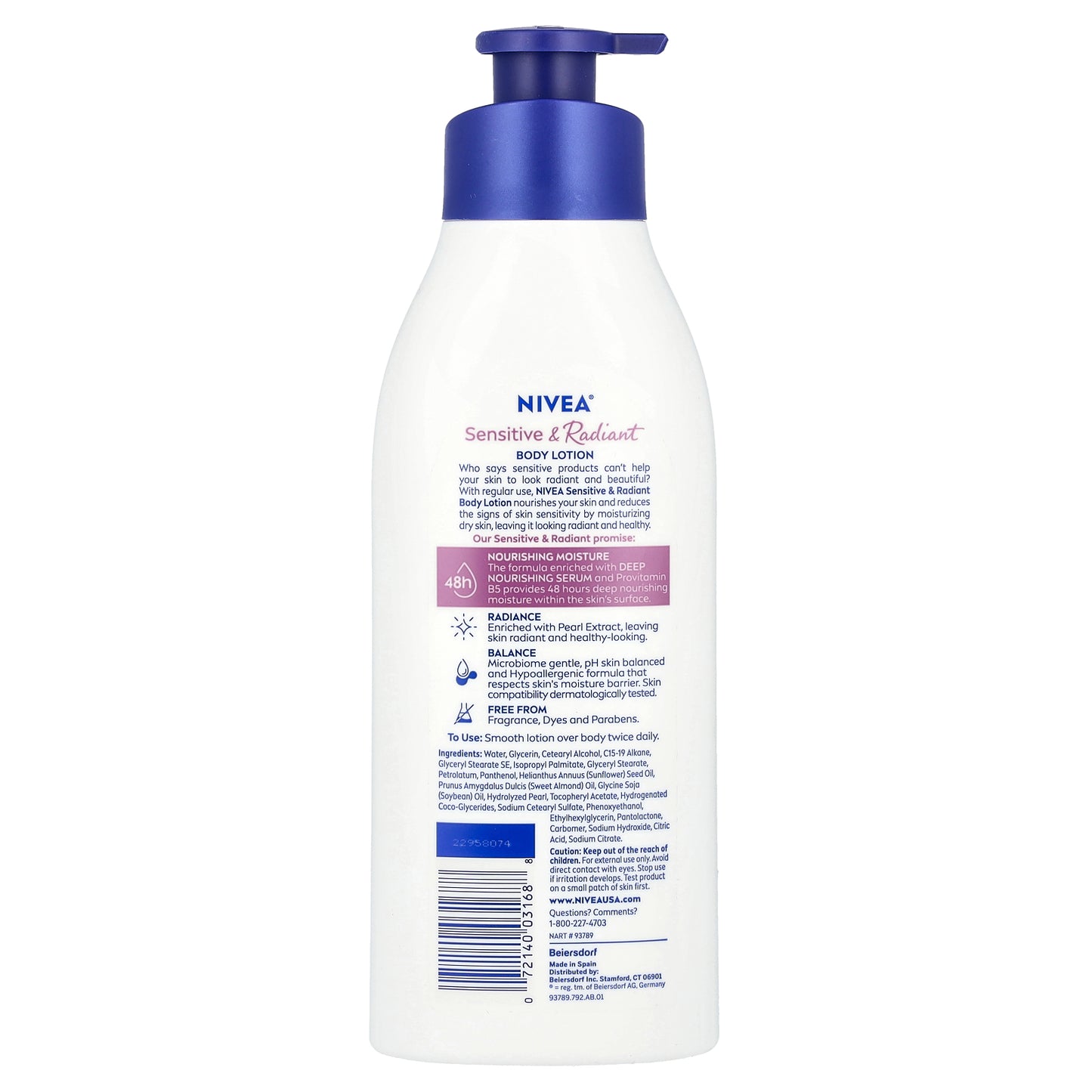 Nivea, Sensitive & Radiant Body Lotion, Fragrance Free, 16.9 fl oz (500 ml)
