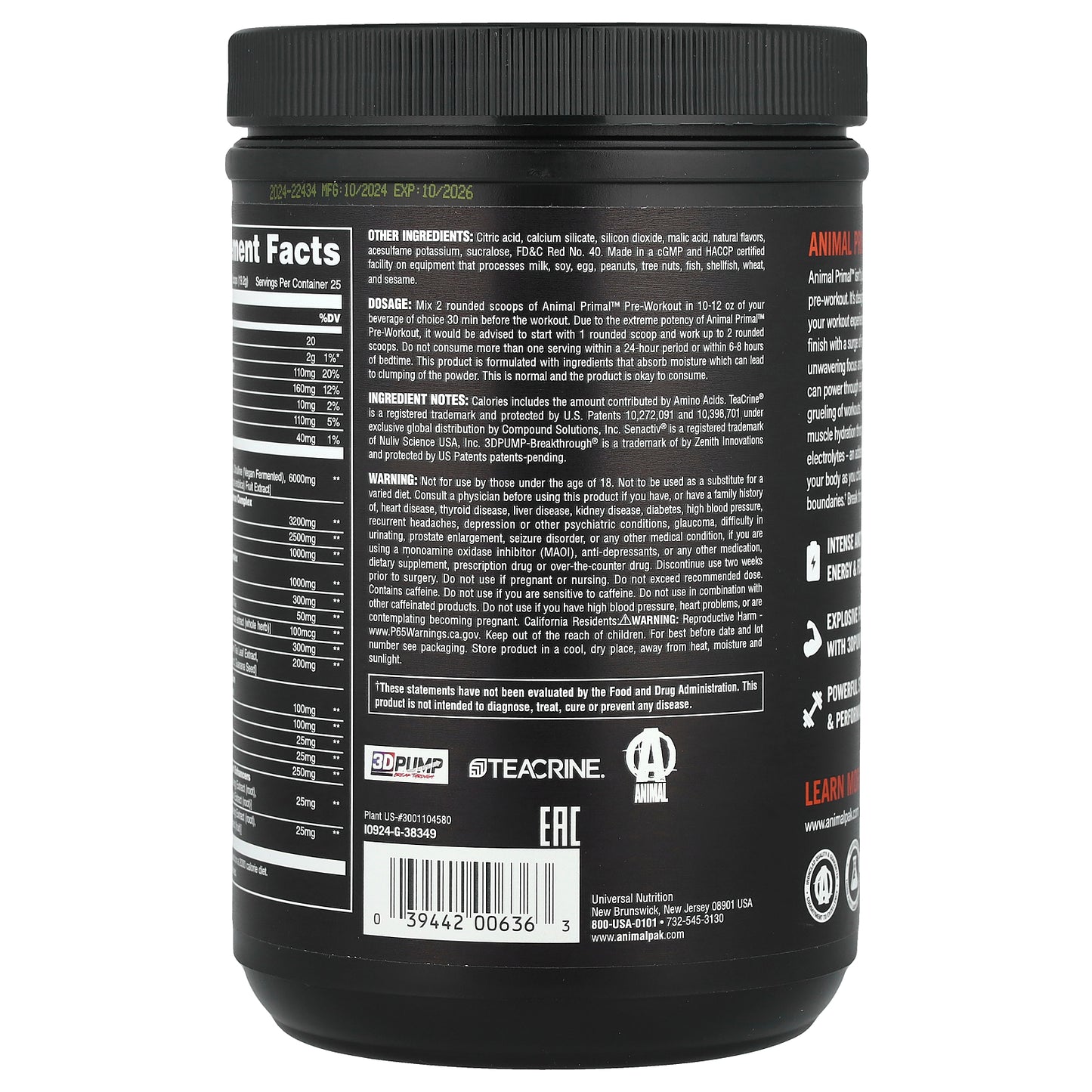 Animal, Pre Workout Primal™ Powder, Dragon Berry, 1.05 lb (480 g)