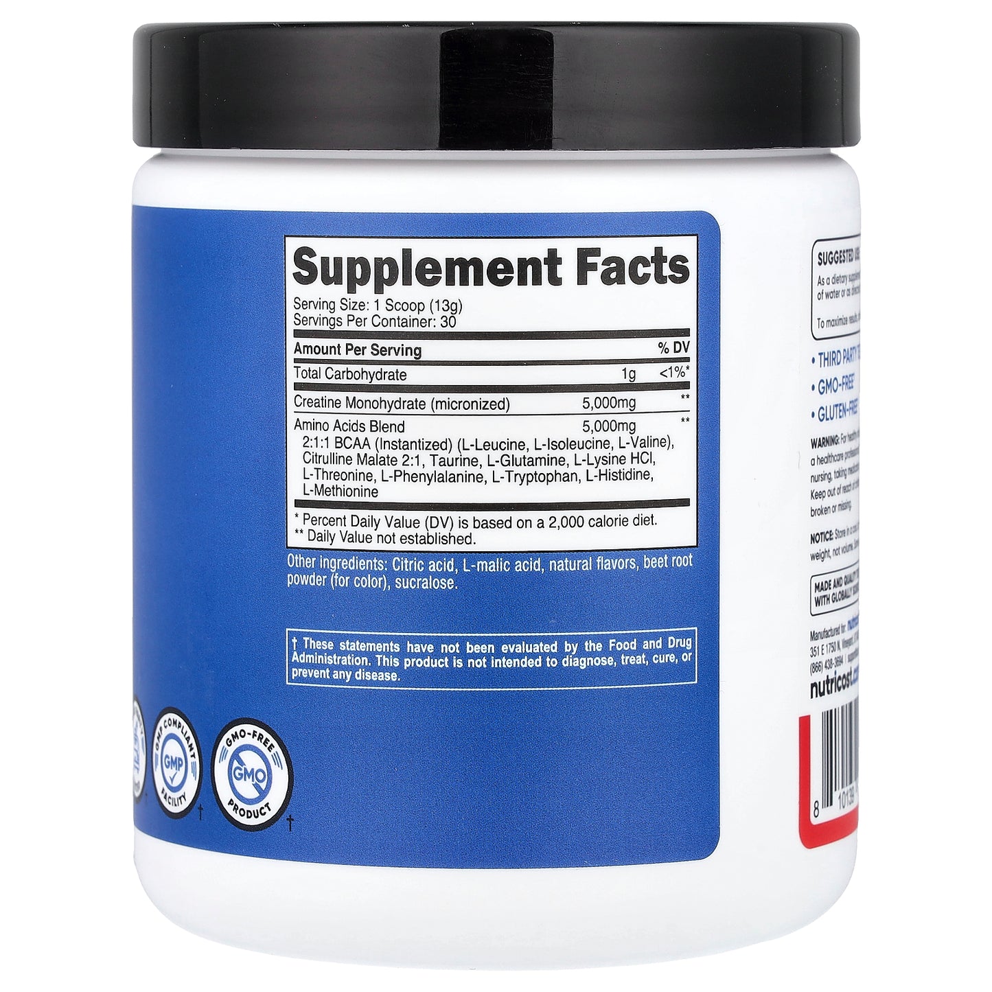 Nutricost, Performance, Creatine + Aminos, Fruit Punch, 13.8 oz (387 g)