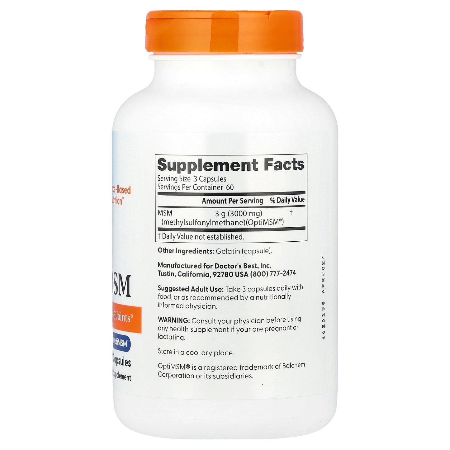 Doctor's Best, MSM, 180 Capsules (1,000 mg per Capsule)