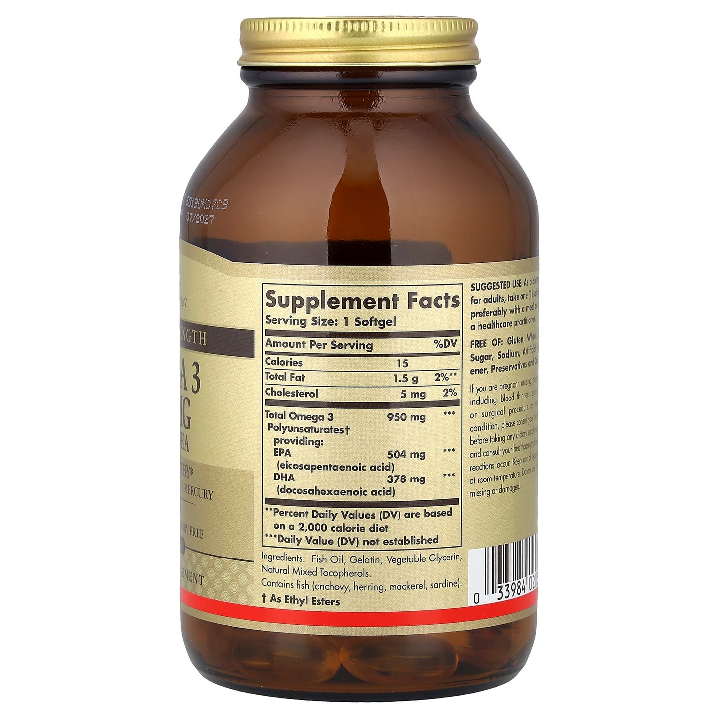 Solgar, Omega 3, EPA & DHA, Triple Strength, 950 mg, 100 Softgels