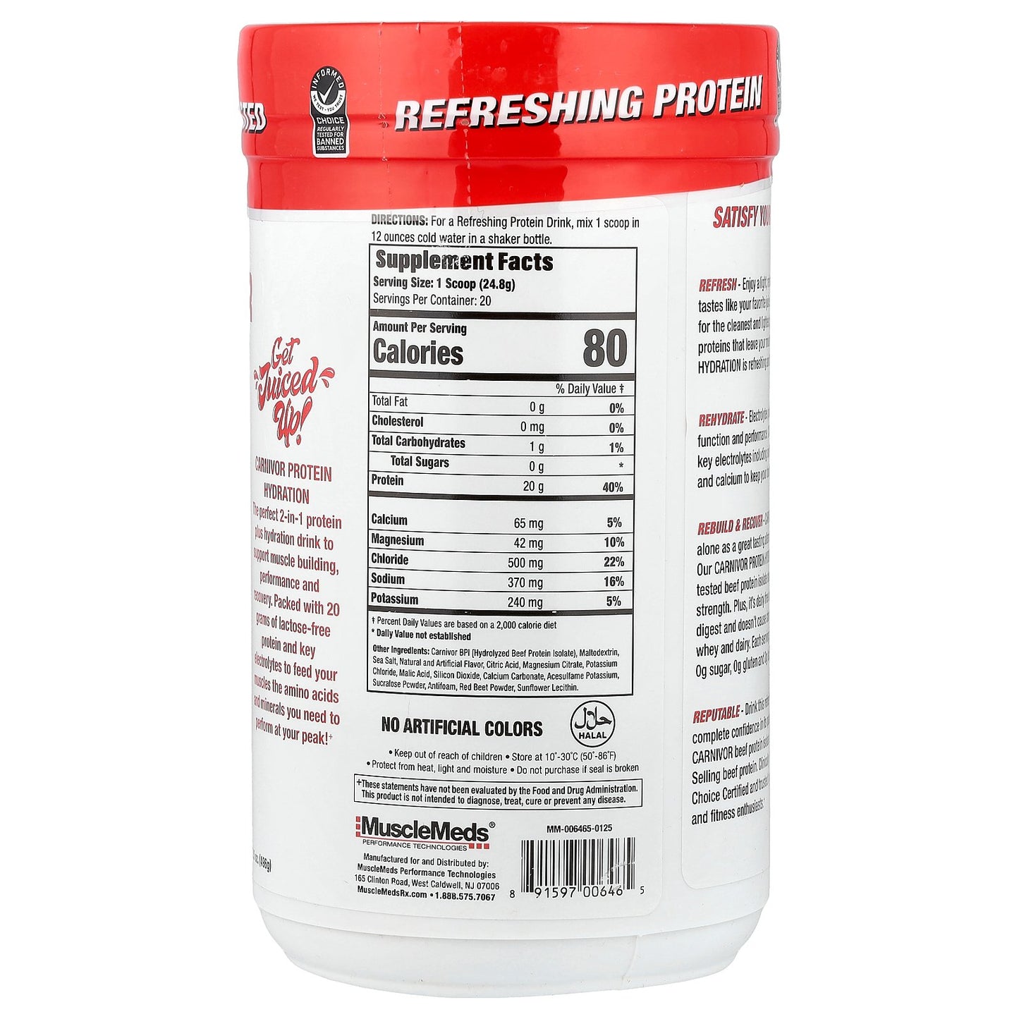 MuscleMeds, Carnivor Protein Hydration, Watermelon, 17.5 oz (496 g)