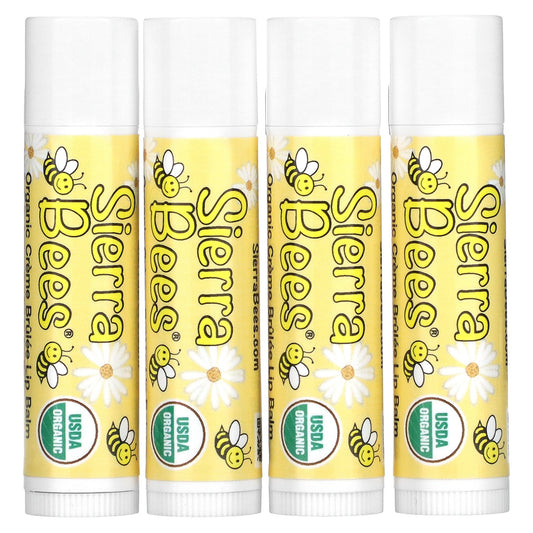 Sierra Bees, Organic Lip Balms, Creme Brulee (Vanilla), 4 Pack, 0.15 oz (4.25 g) Each