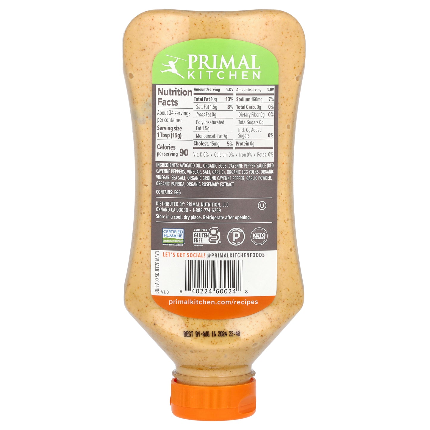 Primal Kitchen, Buffalo Mayo Made With Avocado Oil, 17 fl oz (503 ml)
