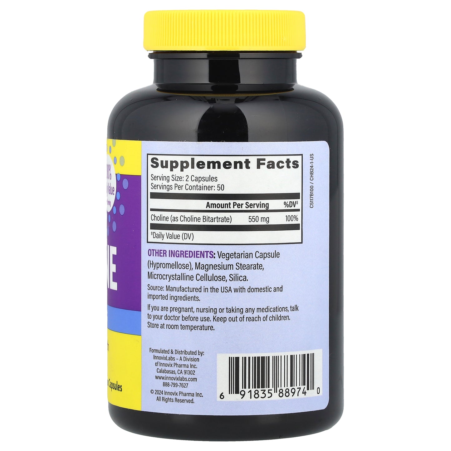 InnovixLabs, Choline, 100 Vegetarian Capsules (275 mg per Capsule)