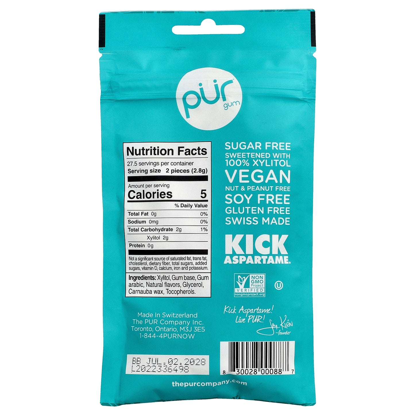 The PUR Company, Chewing Gum, Wintergreen, 55 Pieces, 2.72 oz (77 g)