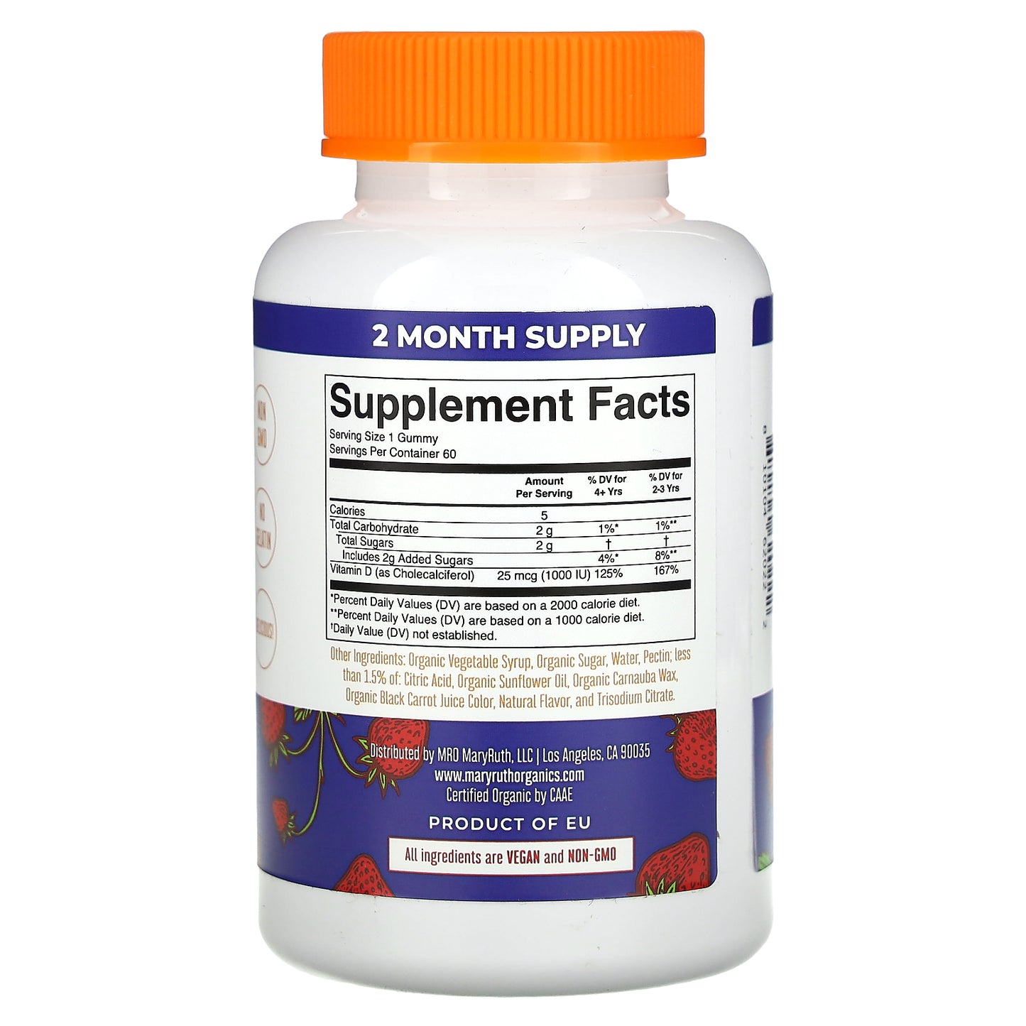 MaryRuth's, Organic Vitamin D3 Gummies, Strawberry, 60 Gummies (25 mcg per Gummy)