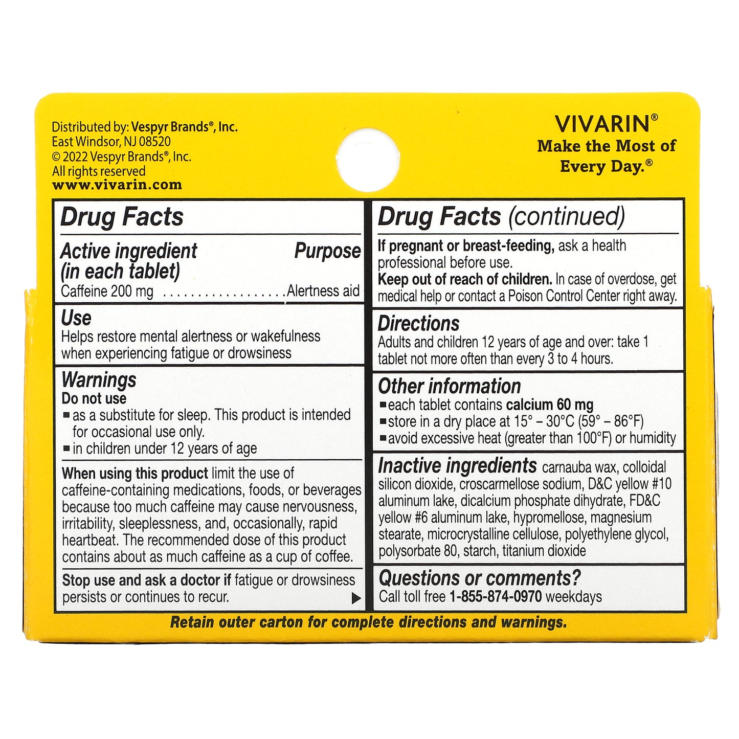 Vivarin, Caffeine Alertness Aid, 200 mg, 40 Tablets