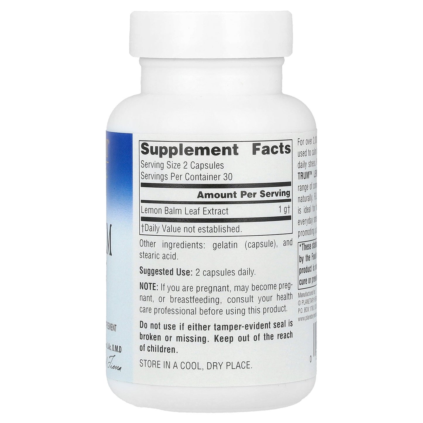 Planetary Herbals, Full Spectrum™ Lemon Balm, 60 Capsules (500 mg per Capsule)