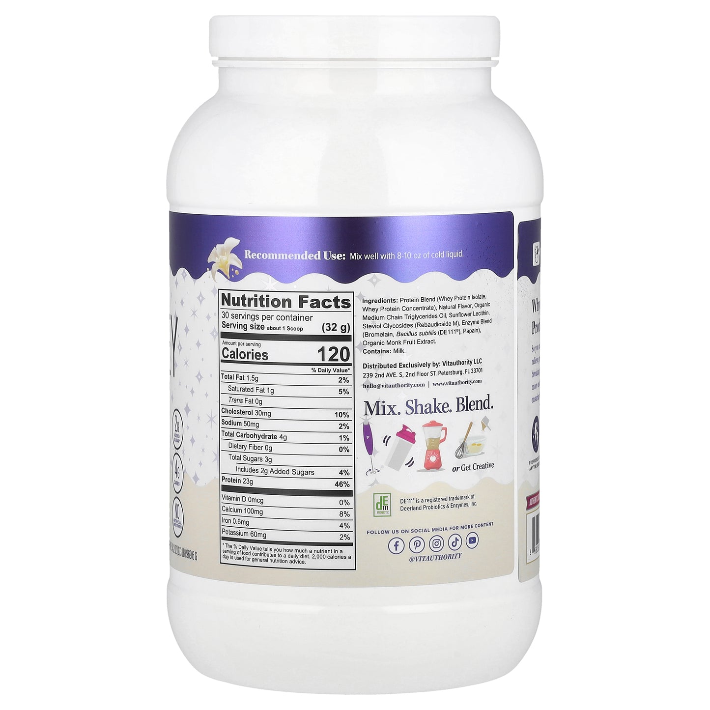 Vitauthority, Active, Vita Whey Protein Powder, Vanilla, 2.13 lb (969.6 g)