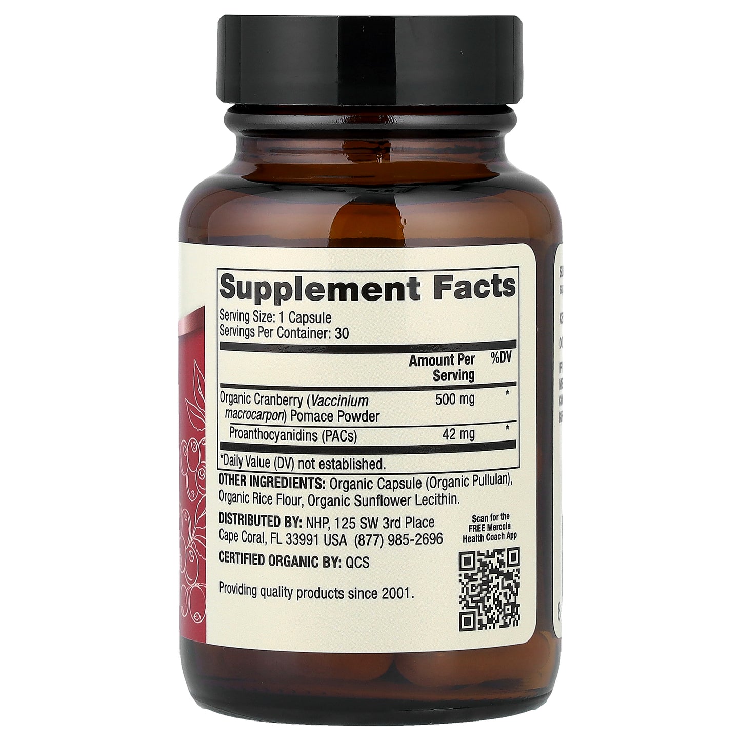 Dr. Mercola, Organic Cranberry with PACs, 30 Capsules