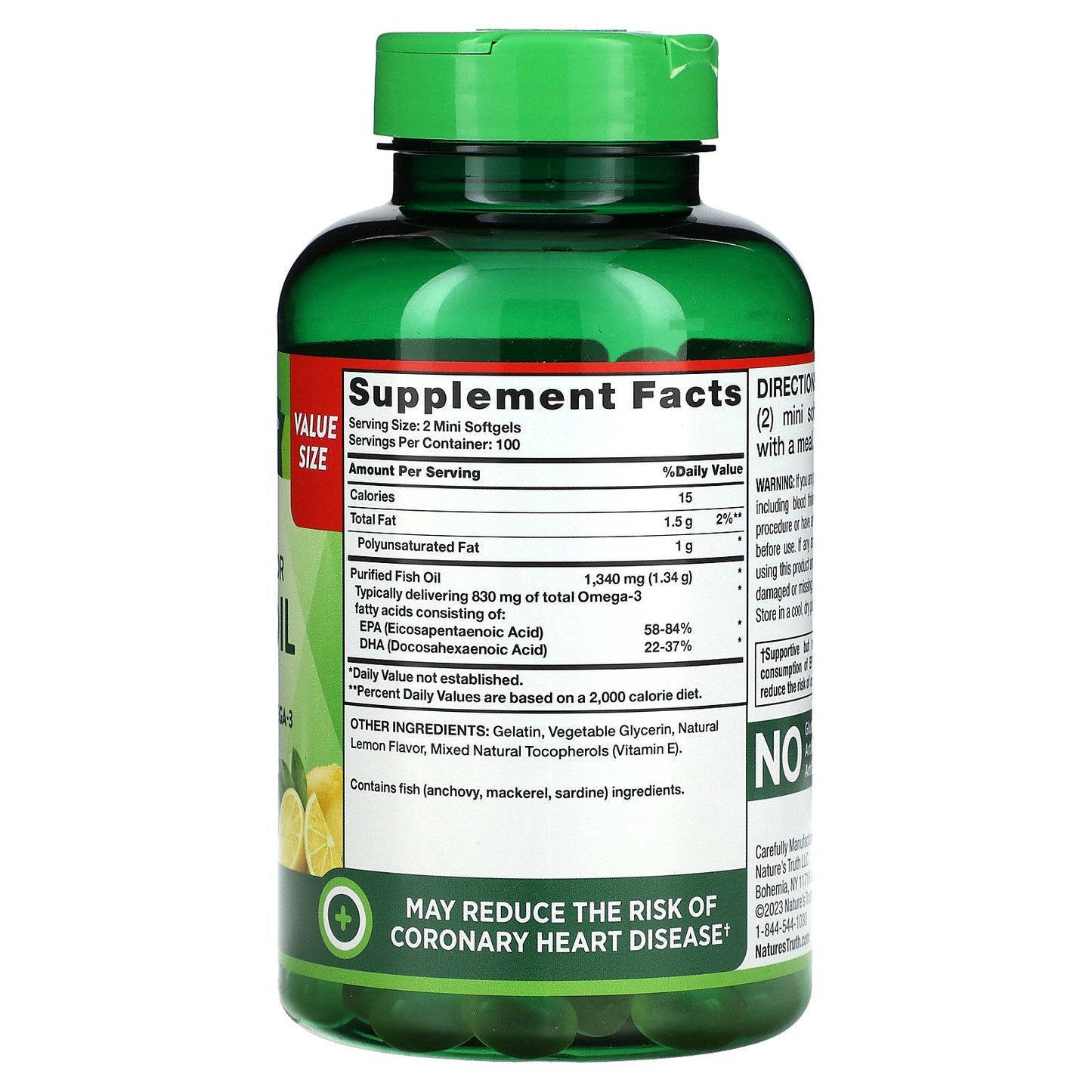 Nature's Truth, Mini Fish Oil, Premium Strength, Natural Lemon, 200 Mini Softgels (670 mg per Softgel)