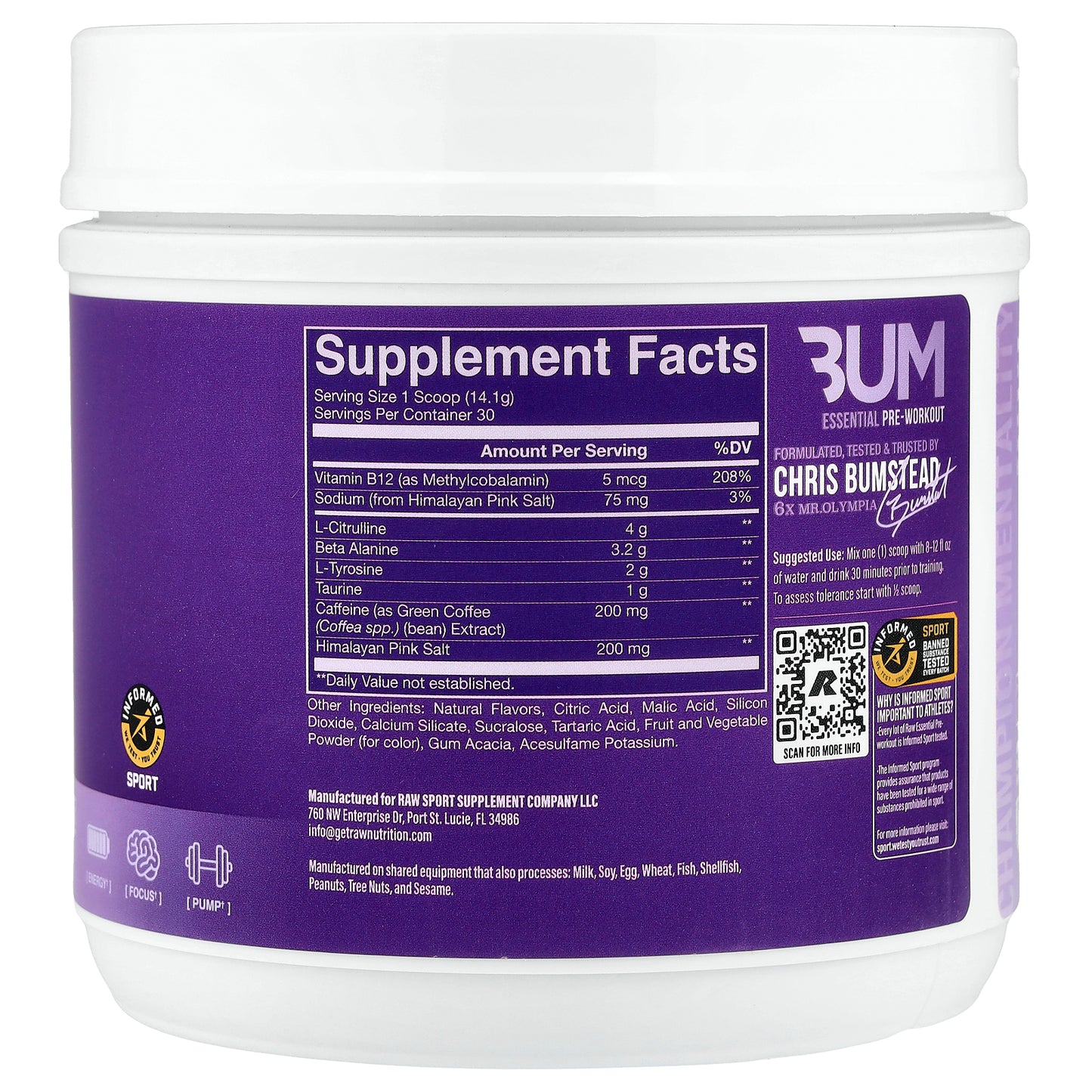 Raw Nutrition, Bum Essentials, Essential Pre-Workout, Grape, 14.92 oz (423 g)
