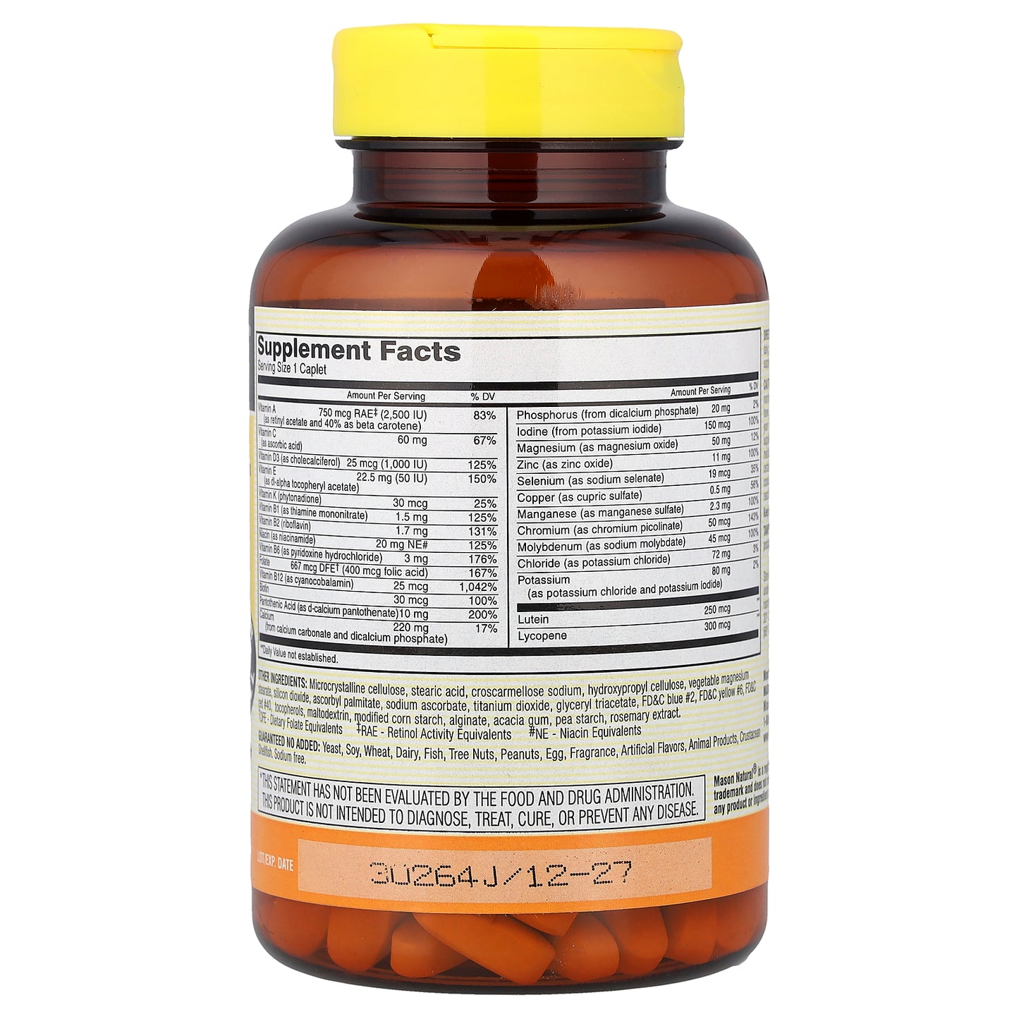 Mason Natural, Vitrum 50+ Adult-Multi, Iron Free, 180 Caplets