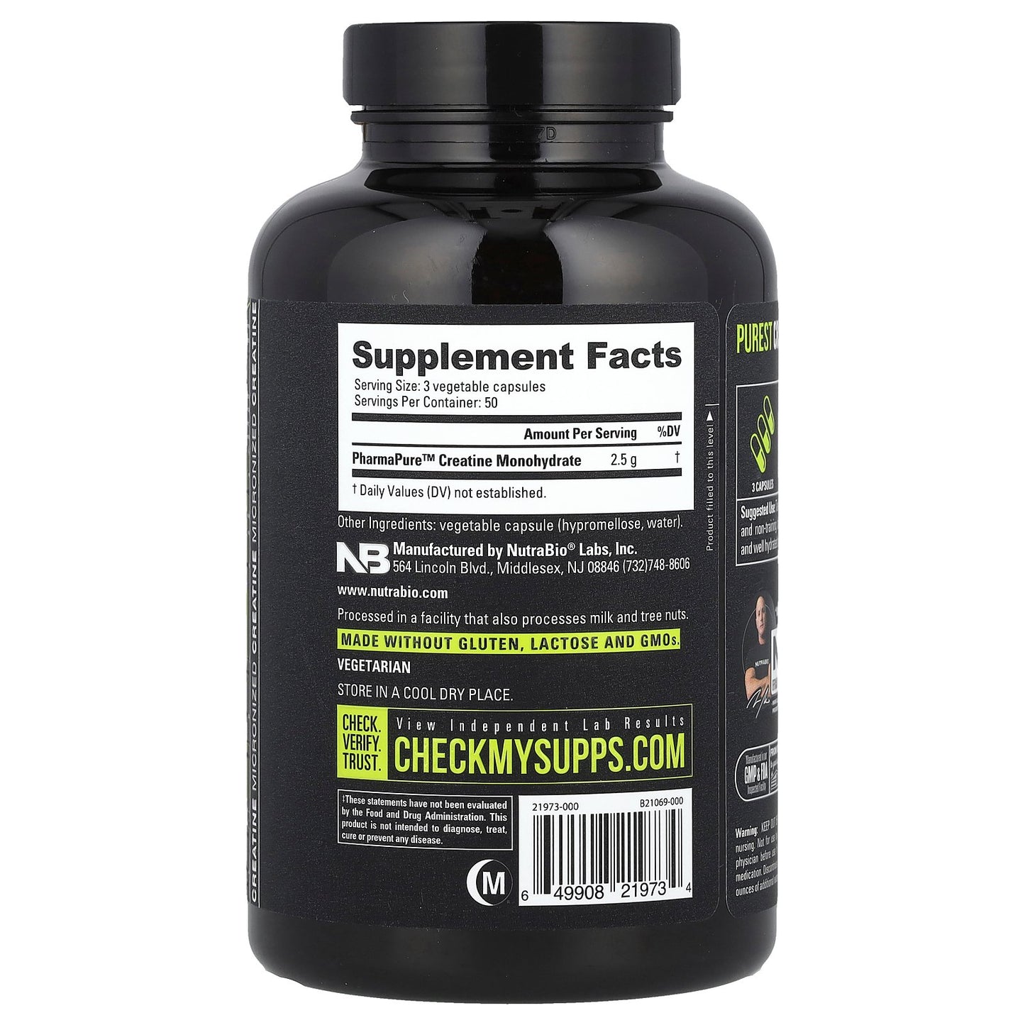 NutraBio, Performance, Micronized Creatine Monohydrate, 150 Capsules (833 mg per Capsule)