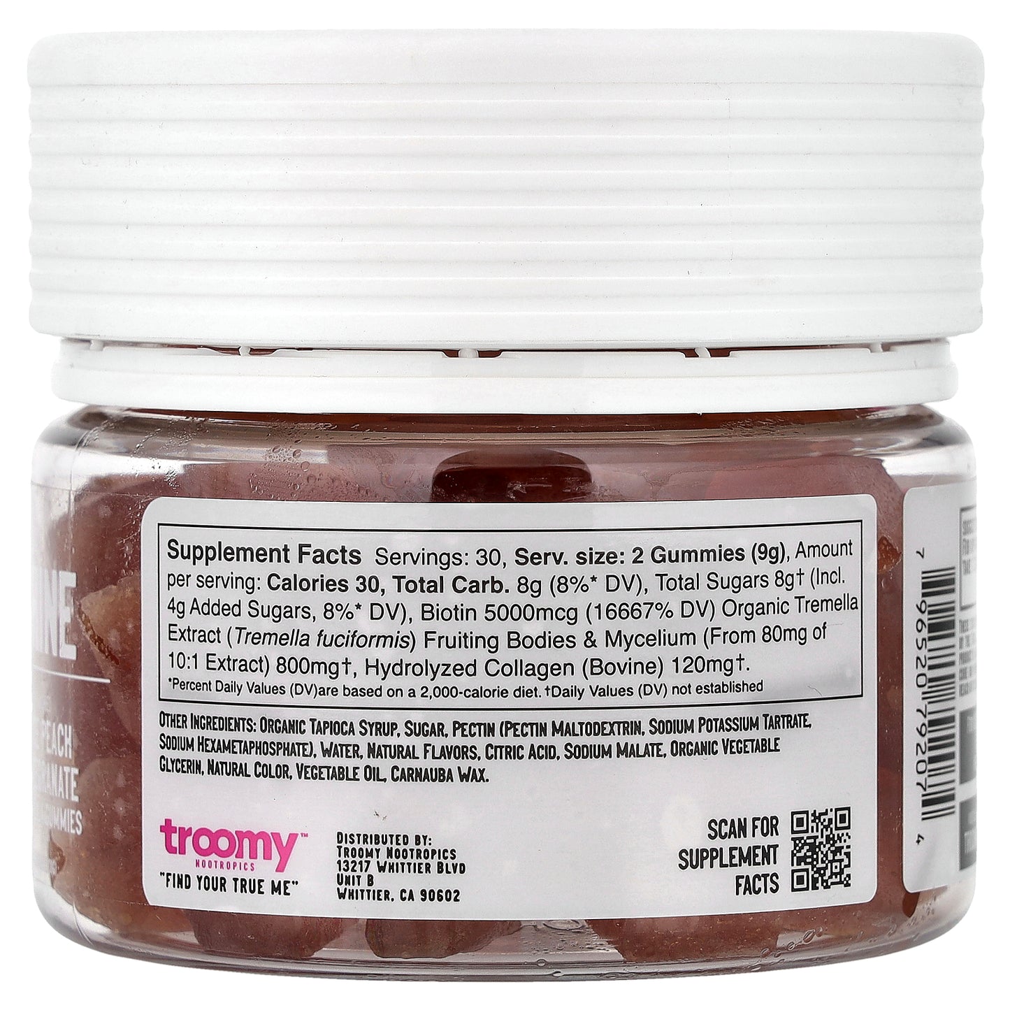 Troomy Nootropics, Shine, Functional Mushrooms Gummies, White Peach Pomegranate, 60 Gummies