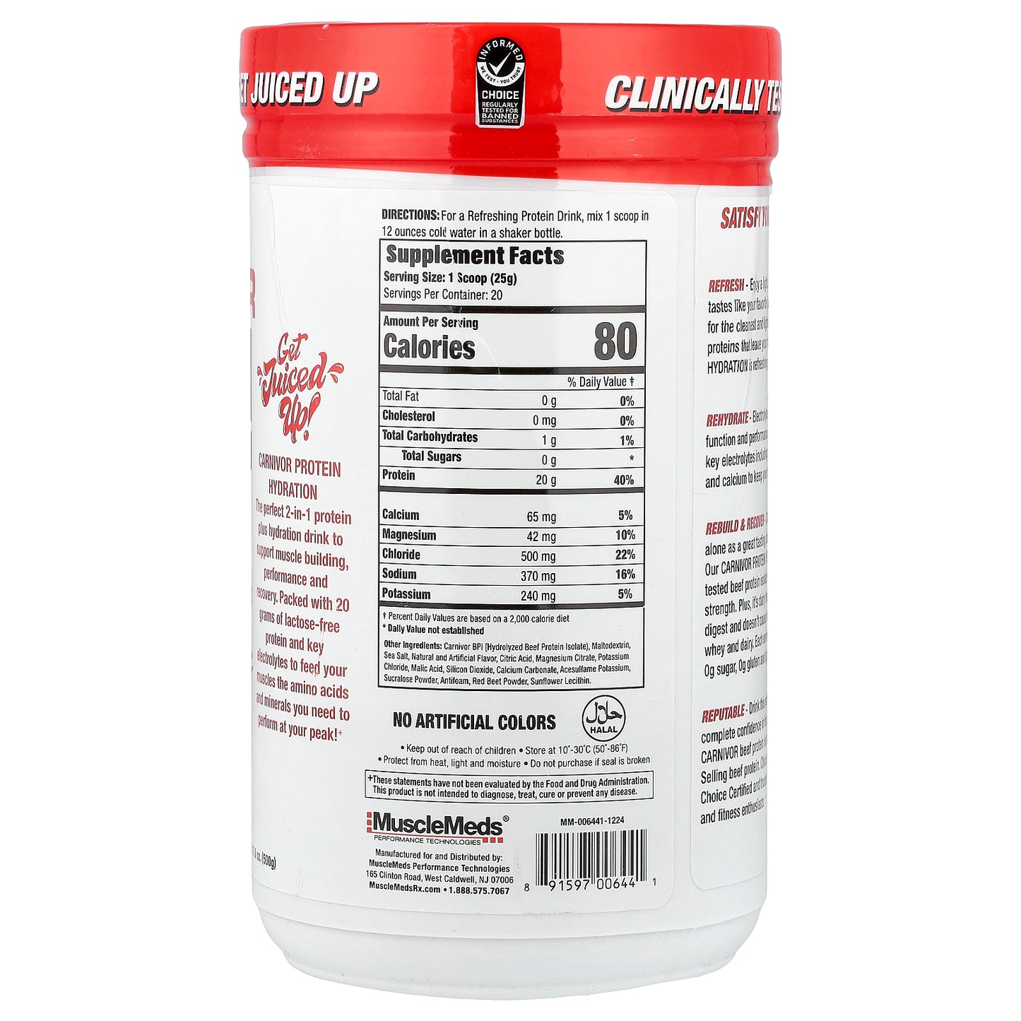 MuscleMeds, Carnivor Protein Hydration, Tropical Punch, 17.6 oz (500 g)