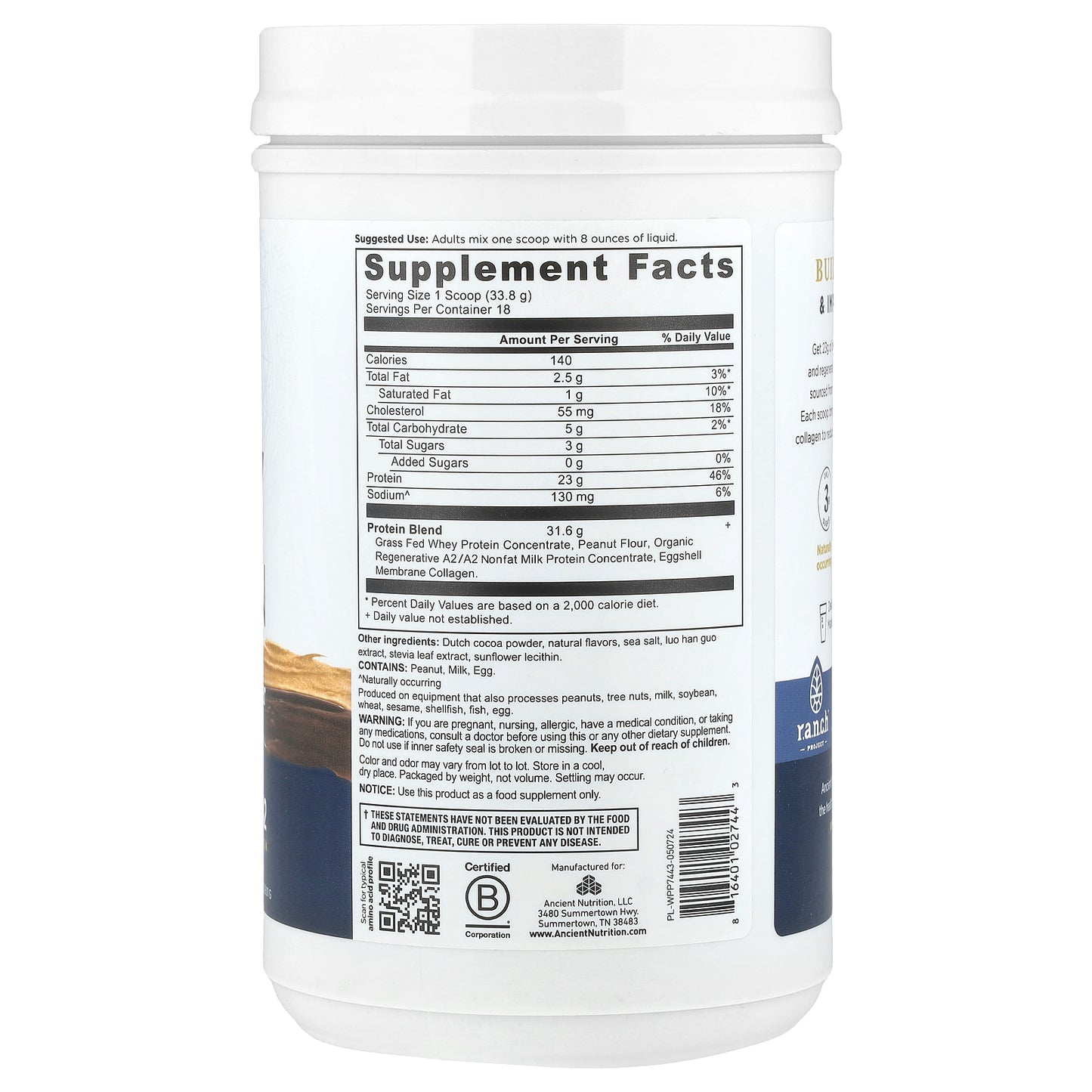 Ancient Nutrition, Whey Protein, Chocolate Peanut Butter, 1.34 lb (609.01 g)