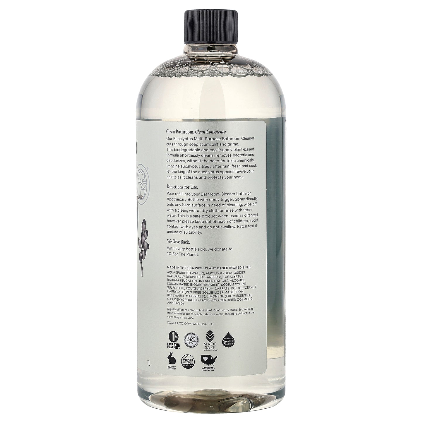 Koala Eco, Natural Multi-Purpose Bathroom Cleaner, Refill, Australian Eucalyptus Essential Oil, 33.8 fl oz (1 l)