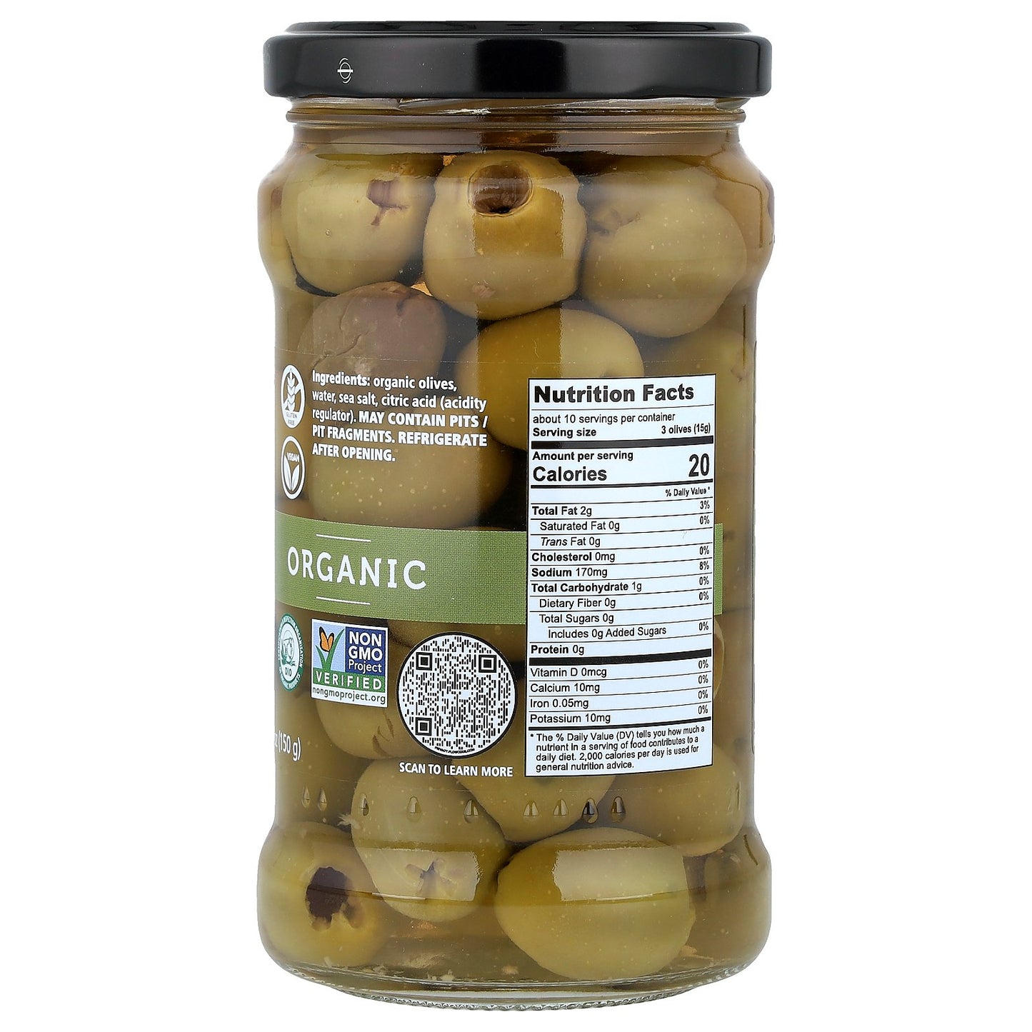 Divina, Organic Pitted Green Olives, 5.3 oz (150 g)