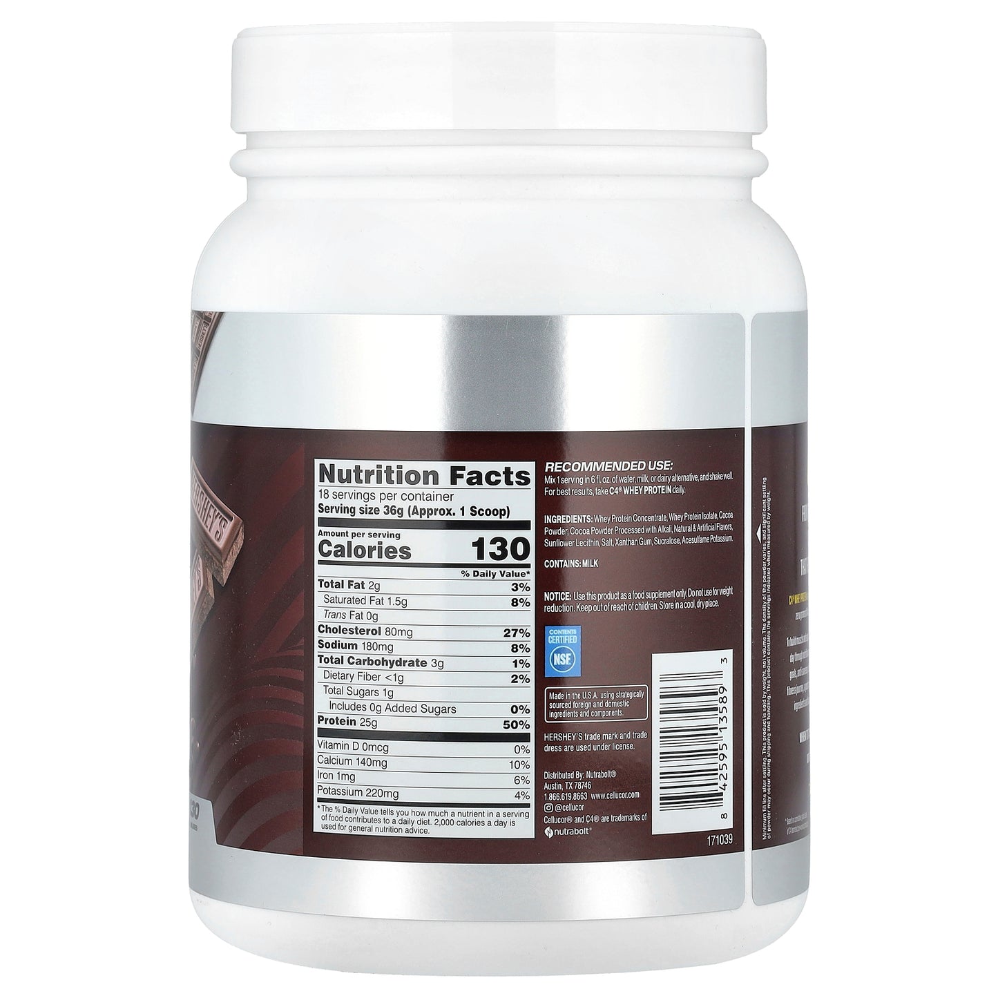 C4 / Cellucor, C4® Whey Protein, Hershey's Milk Chocolate, 1.43 lb (648 g)