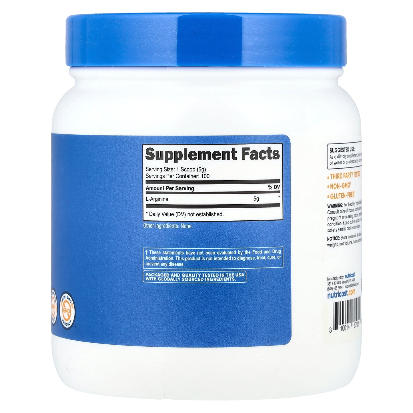 Nutricost, L-Arginine, Unflavored, 17.9 oz (500 g)