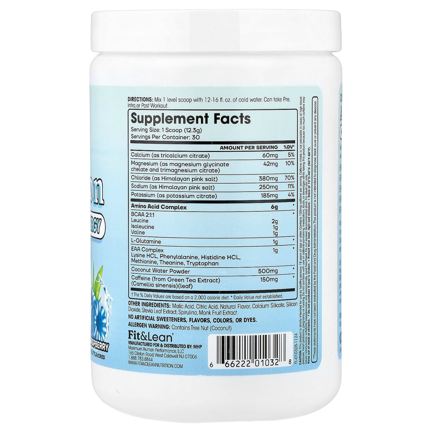 Fit & Lean, Amino Hydration + Energy, Blue Raspberry, 13 oz (369 g)