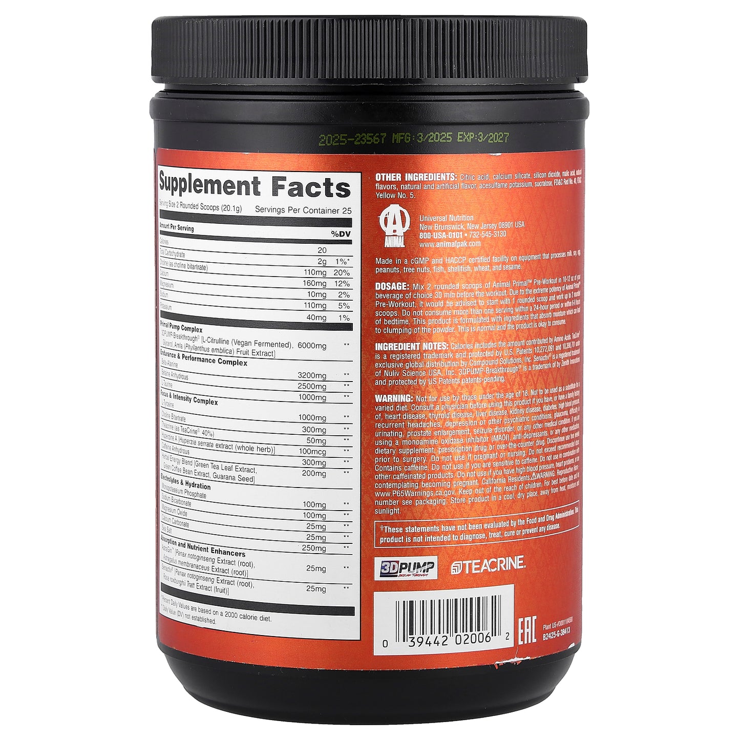 Animal, Primal™ Pre-Workout Loaded, Blood Orange, 17.7 oz (502.5 g)