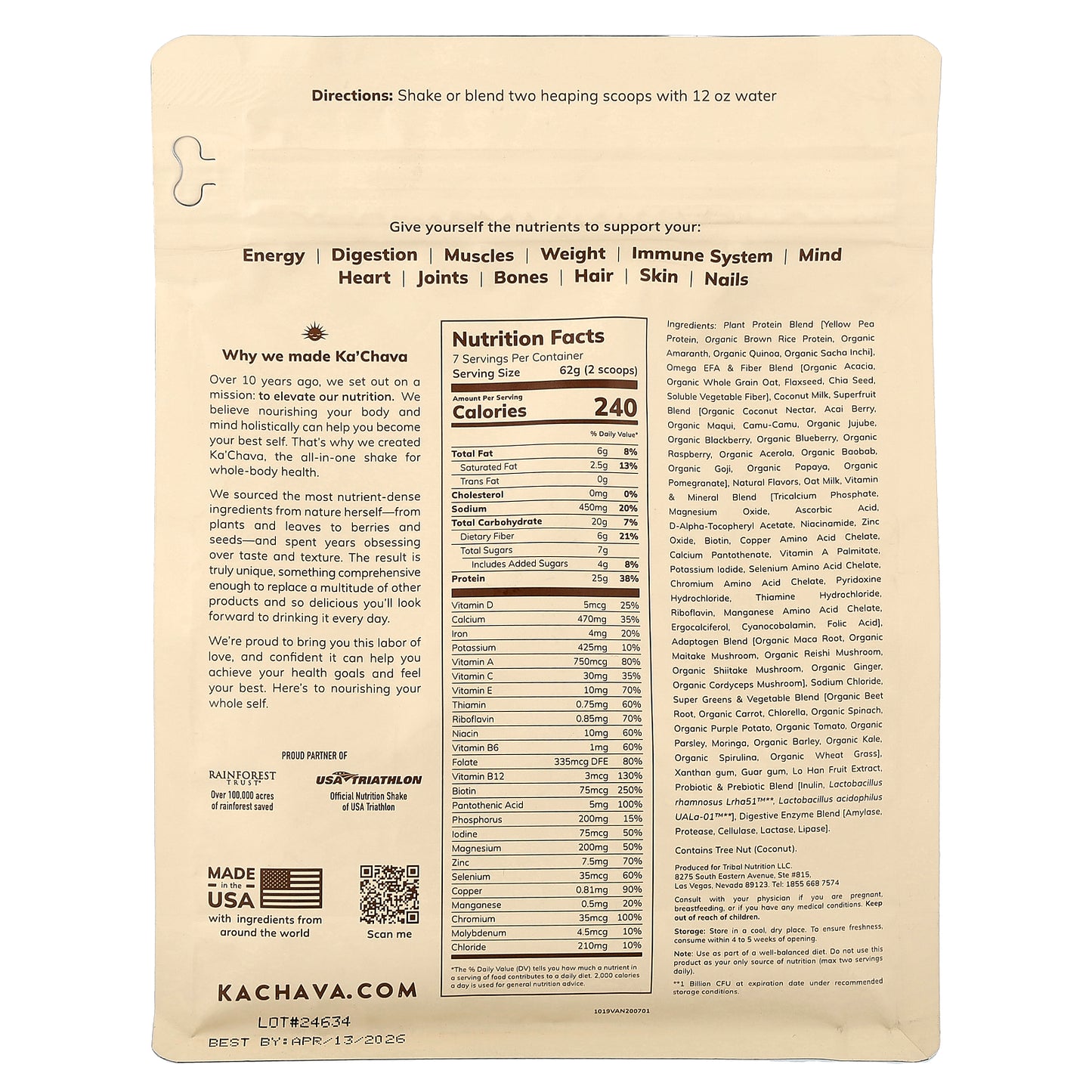 KaChava, The All-In-One Nutrition Shake, Vanilla, 15.31 oz (434 g)