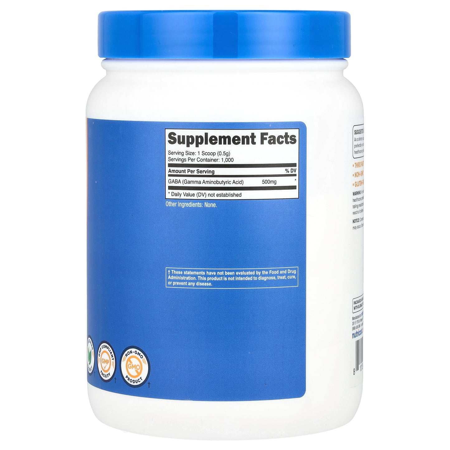 Nutricost, GABA, Unflavored, 17.9 oz (500 g)