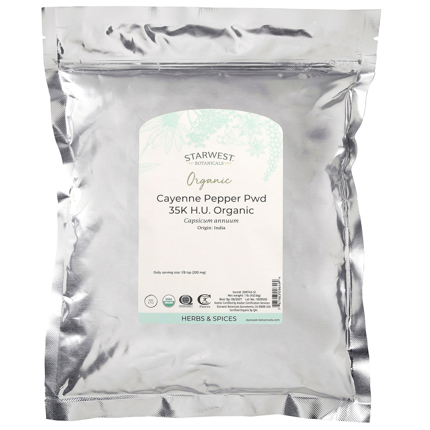 Starwest Botanicals, Organic Cayenne Pepper Powder 35K H.U., 1 lb (453.6 g)