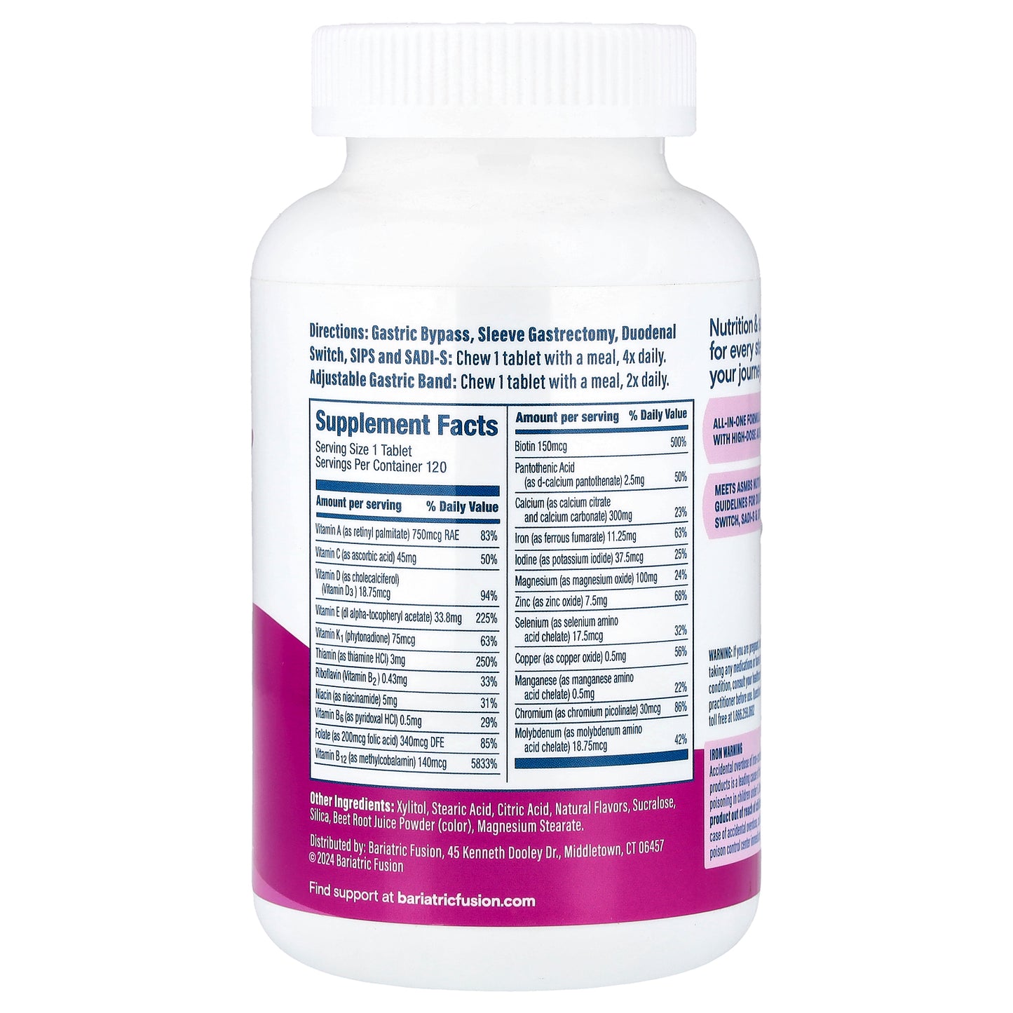 Bariatric Fusion, High ADEK Multivitamin, Mixed Berry, 120 Tablets