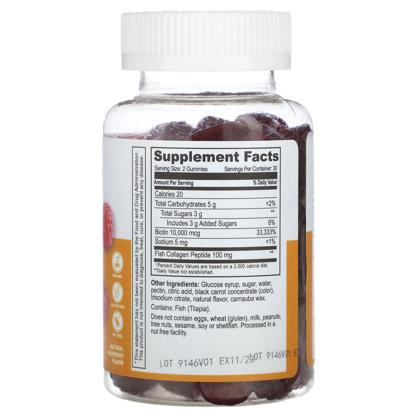 Lifeable, Collagen & Biotin Gummies, Natural Raspberry, 60 Gummies