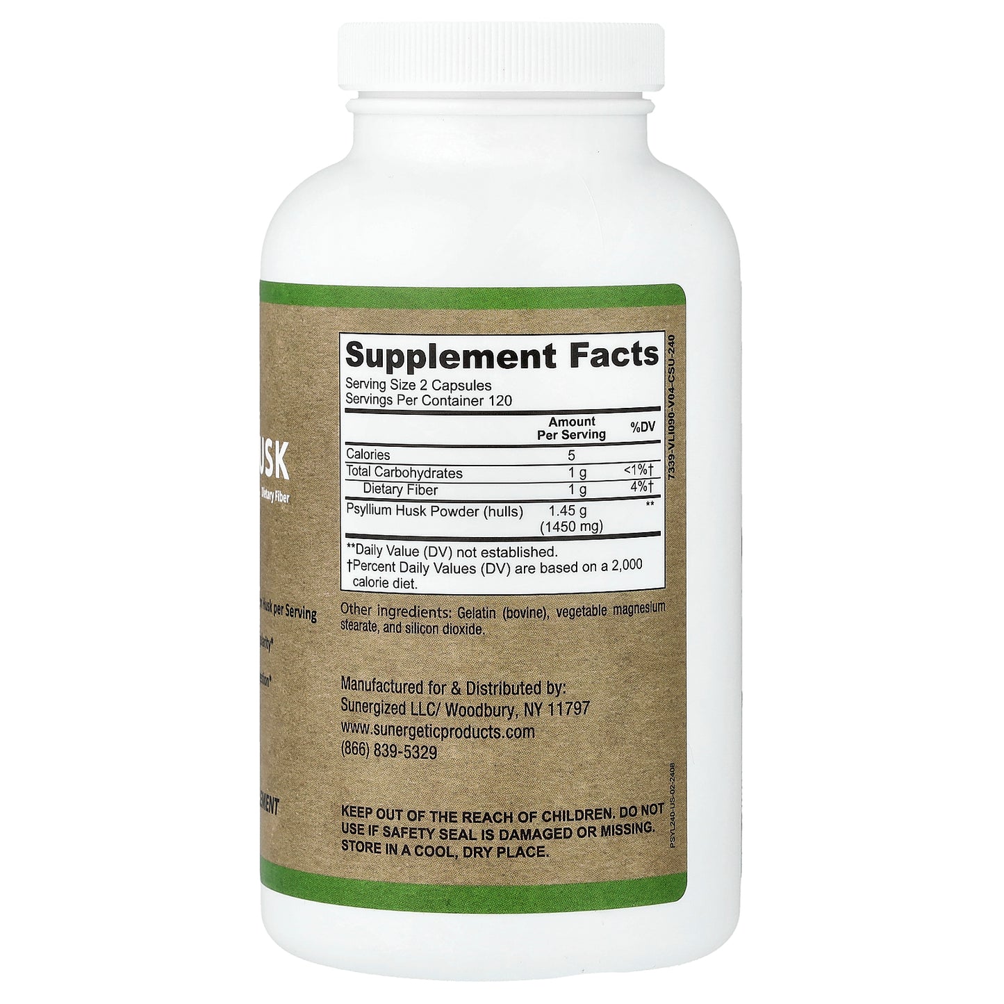 Sunergetic, Psyllium Husk, 240 Capsules (725 mg per Capsule)