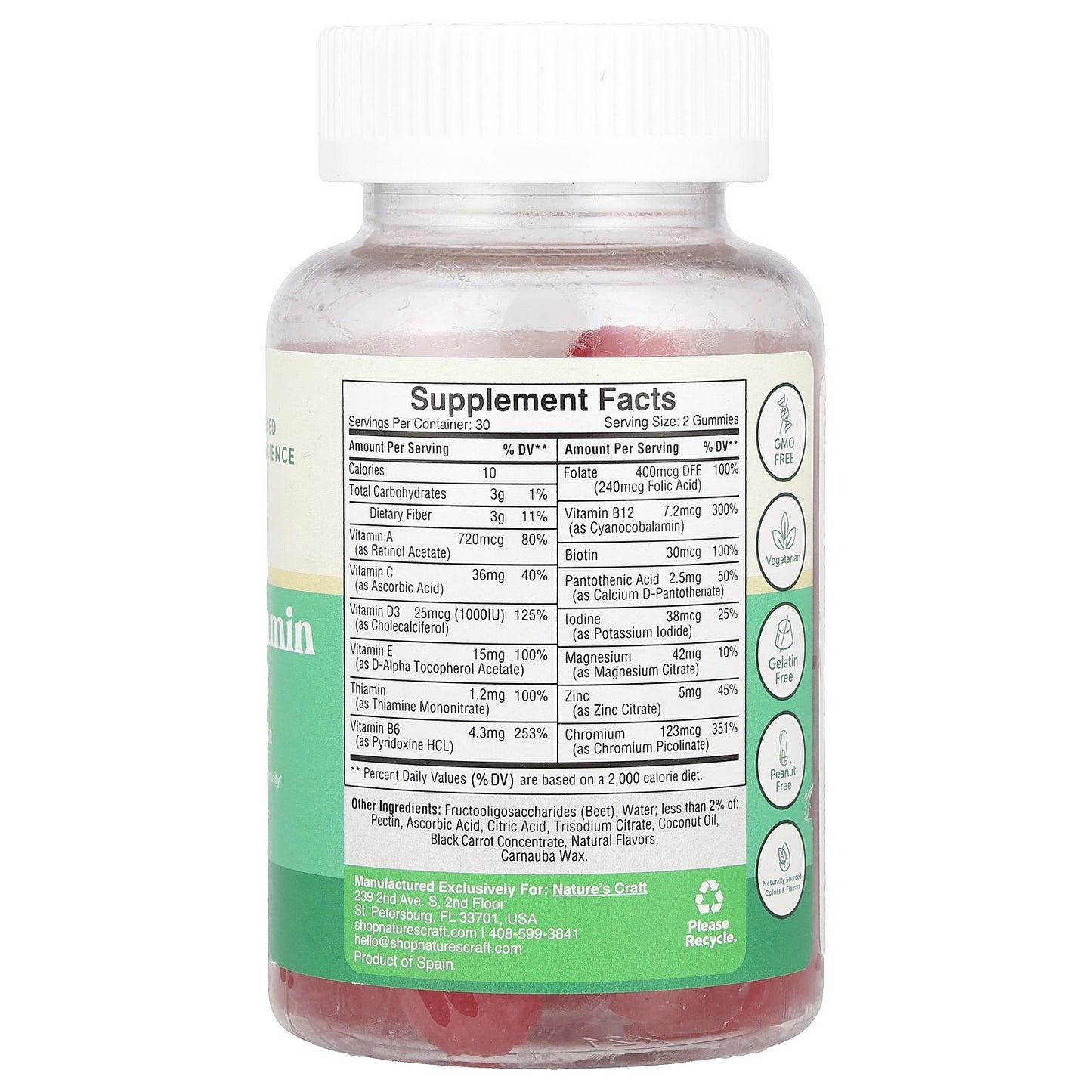 Nature's Craft, Teen Multivitamin Gummies, Sugar Free, Raspberry , 60 Gummies