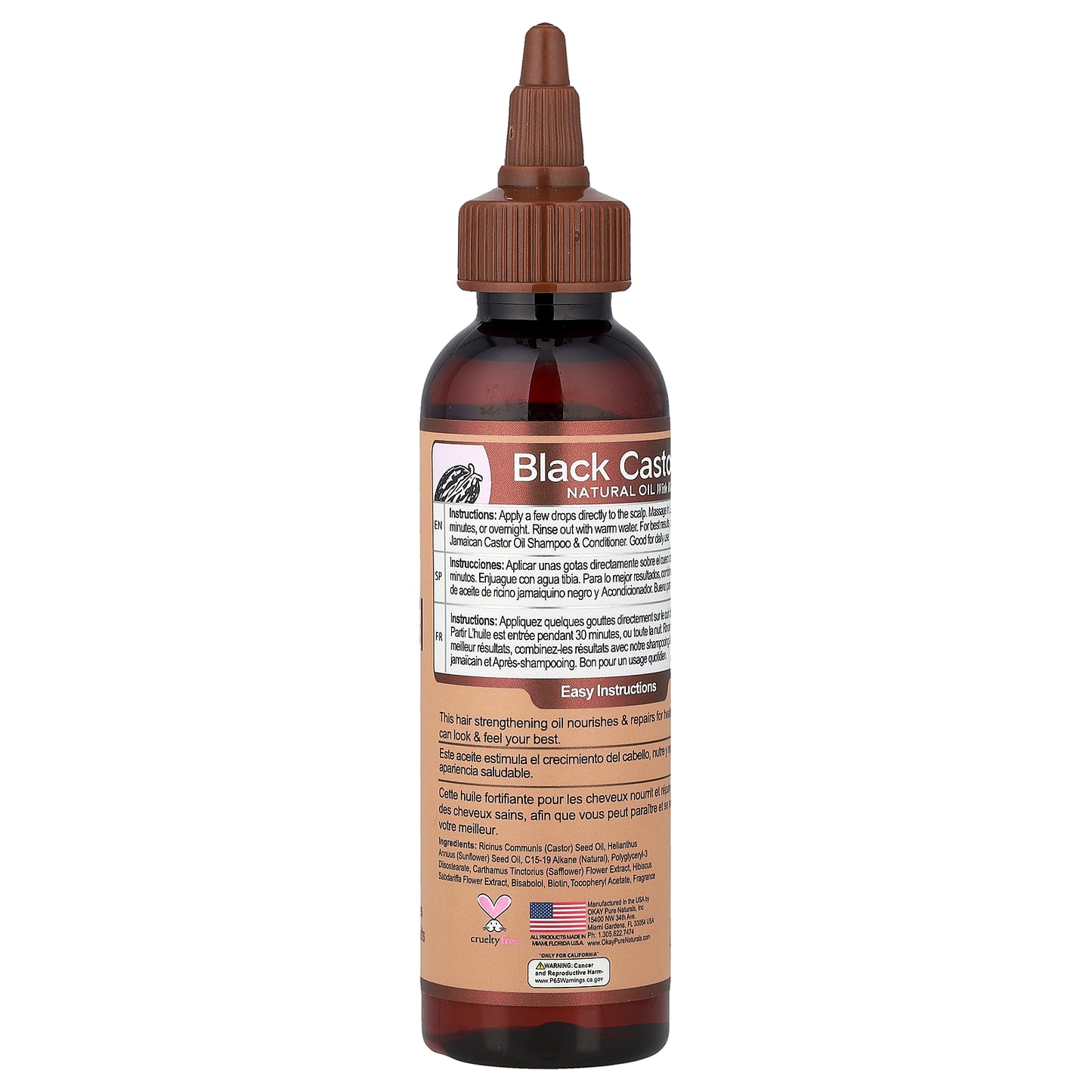 Okay Pure Naturals, Black Castor Oil, Hair Growth Natural Oil Infused with Biotin, 4 fl oz (118 ml)