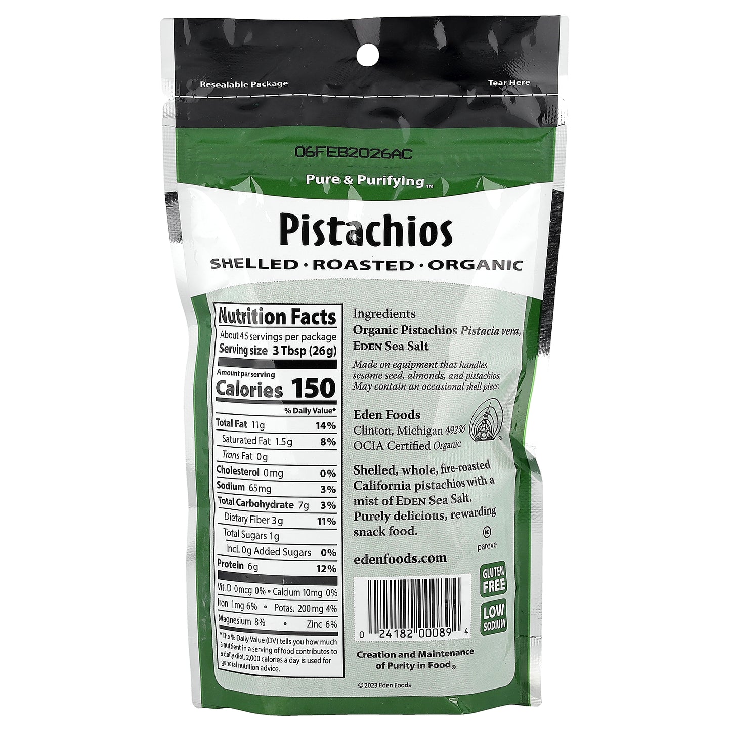 Eden Foods, Organic Pistachios, Sea Salt Misted, 4 oz (113 g)